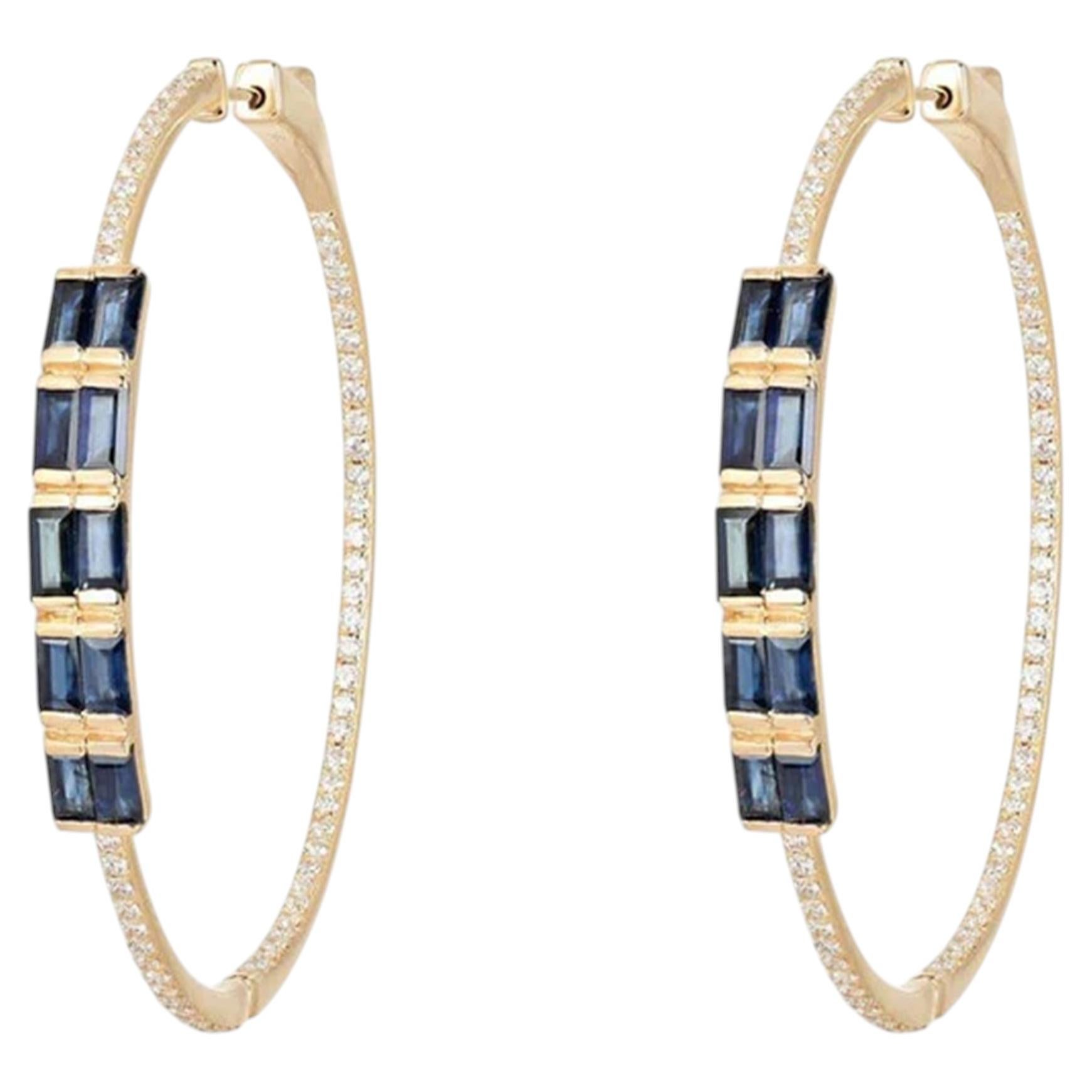 Pendientes de aro de oro amarillo de 14K con zafiro azul de 3,05 ct y diamantes de 0,88 ct en venta