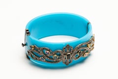 Blue Bakelite, Diamond and Tourmaline Cuff Bracelet
