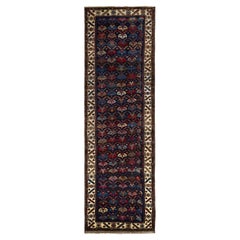 Tapis de course bleu en laine Bakhtiar nouée à la main 3 ft x 10 ft, Tribal Boteh Heirloom