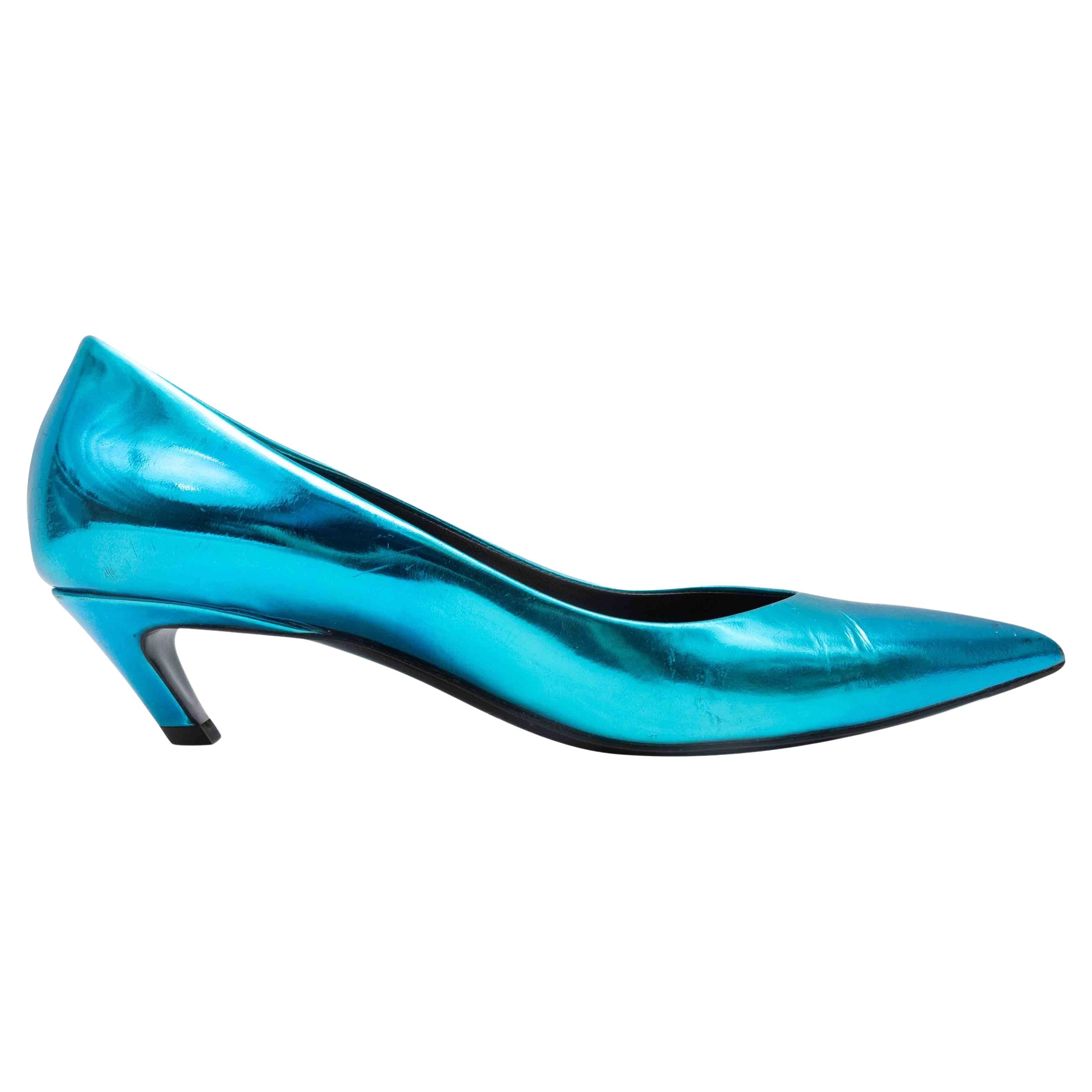 Escarpins en cuir bleu Balenciaga métallisé à bout pointu Taille 37