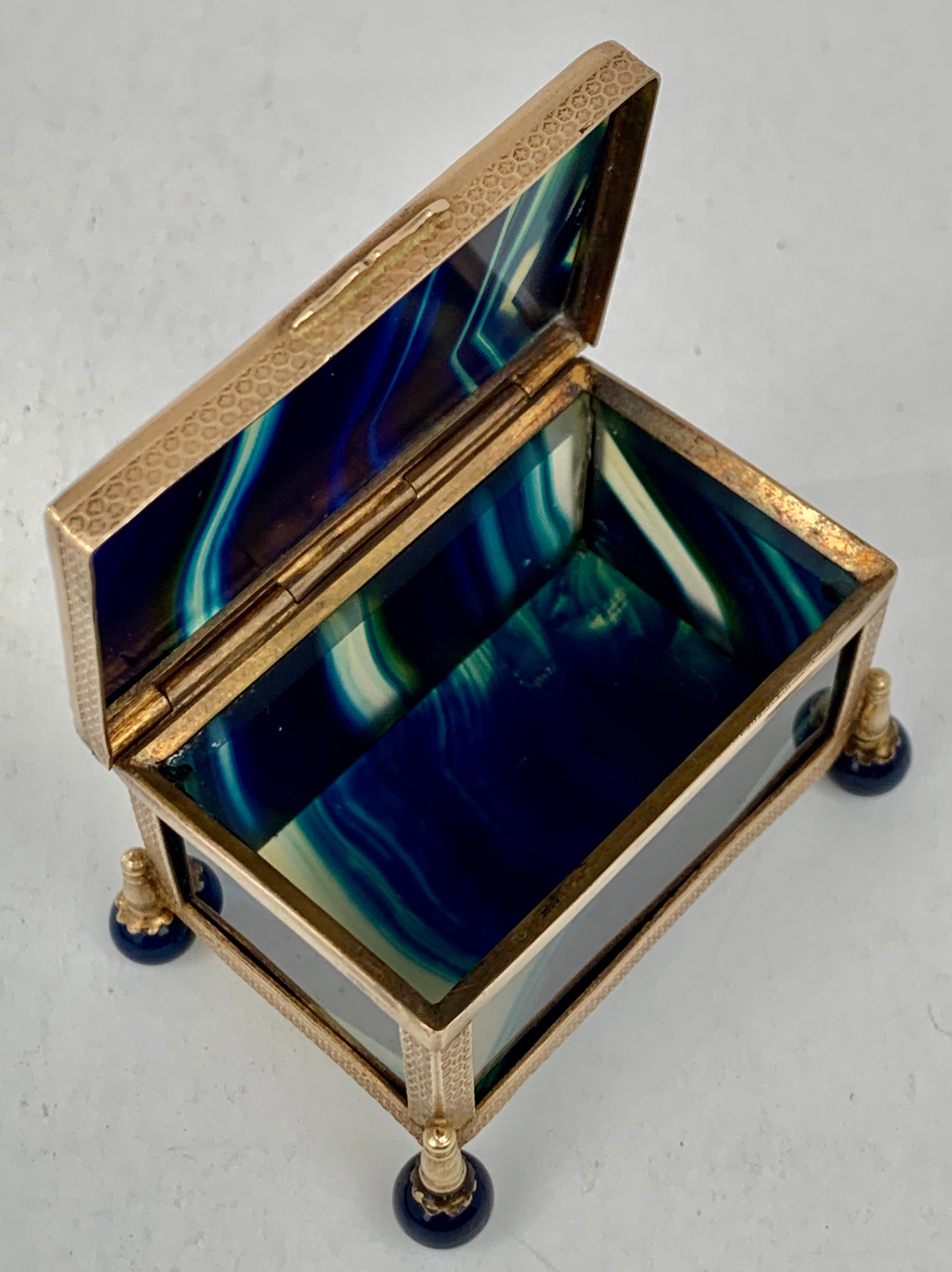 Victorian Hinged Blue Banded Agate Box with Ball Feet in a Gilt Frame