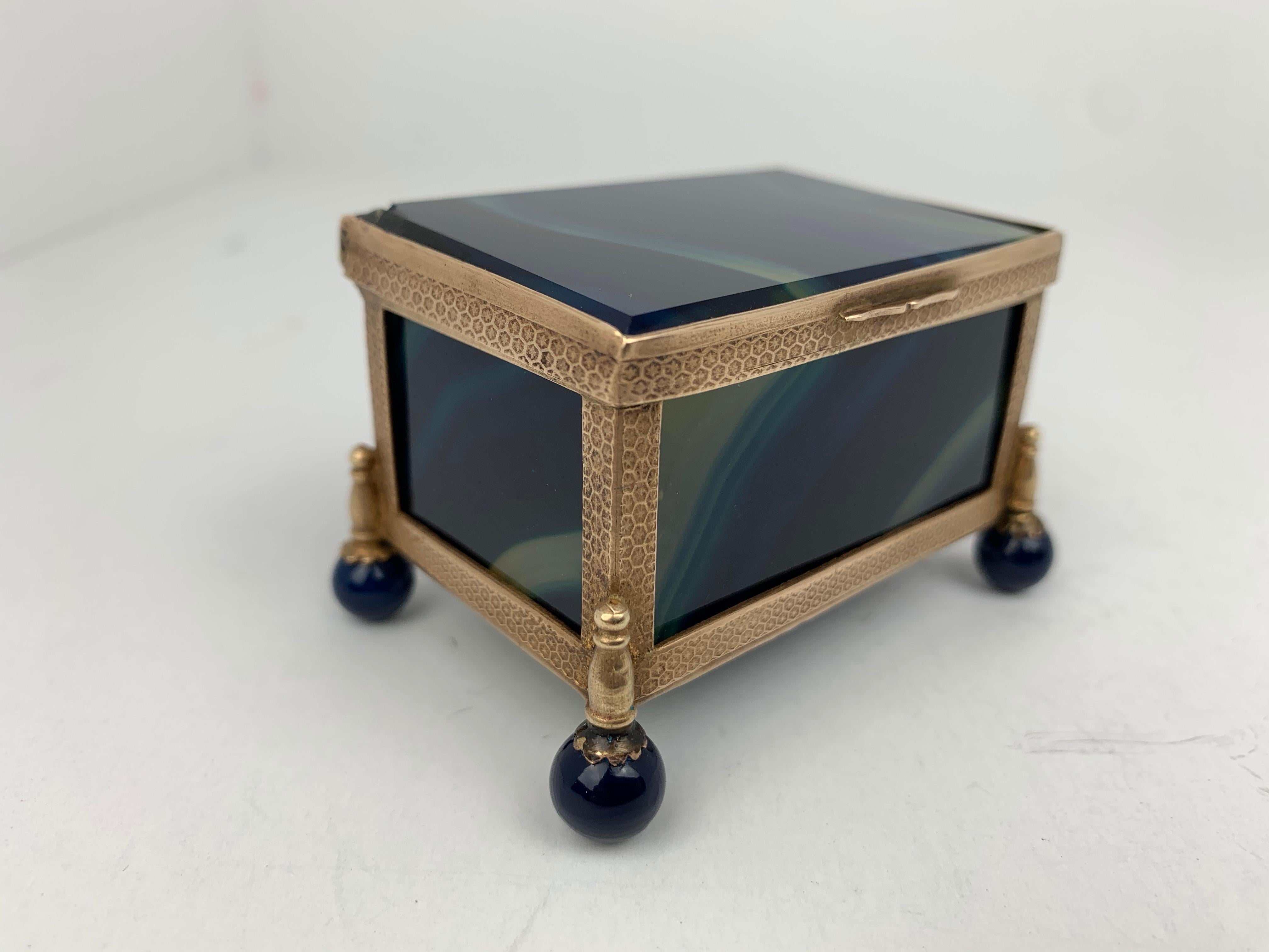 French Hinged Blue Banded Agate Box with Ball Feet in a Gilt Frame