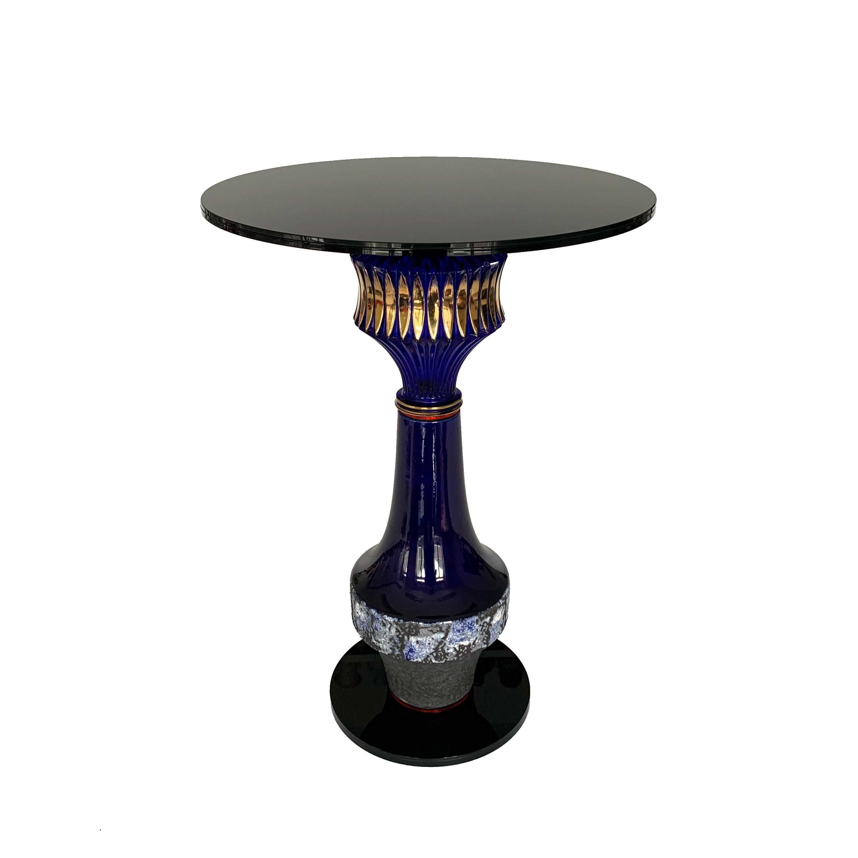 'Blue Bar' Vintage Side Table in Clay and Glass In New Condition For Sale In Paris, FR