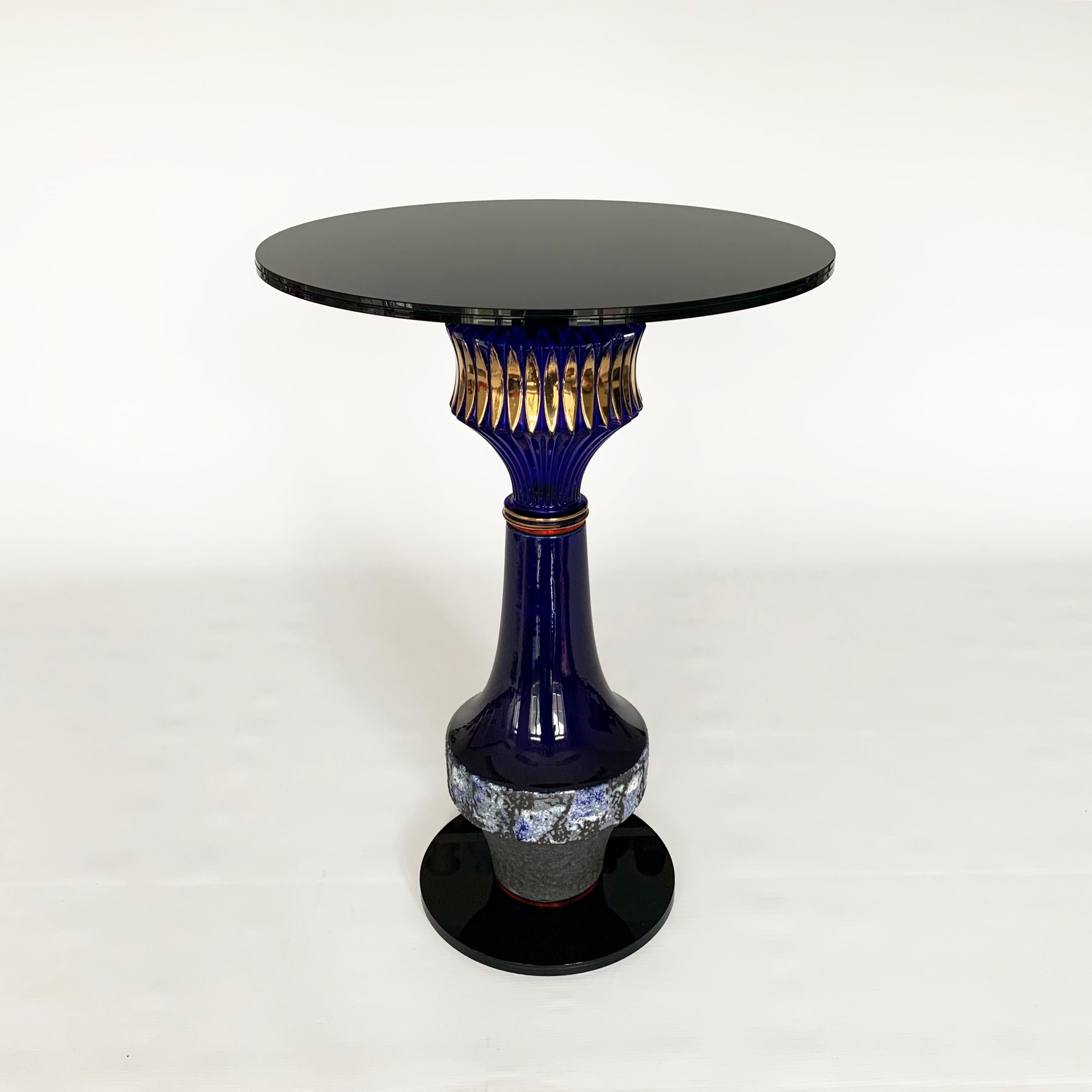 Contemporary 'Blue Bar' Vintage Side Table in Clay and Glass For Sale