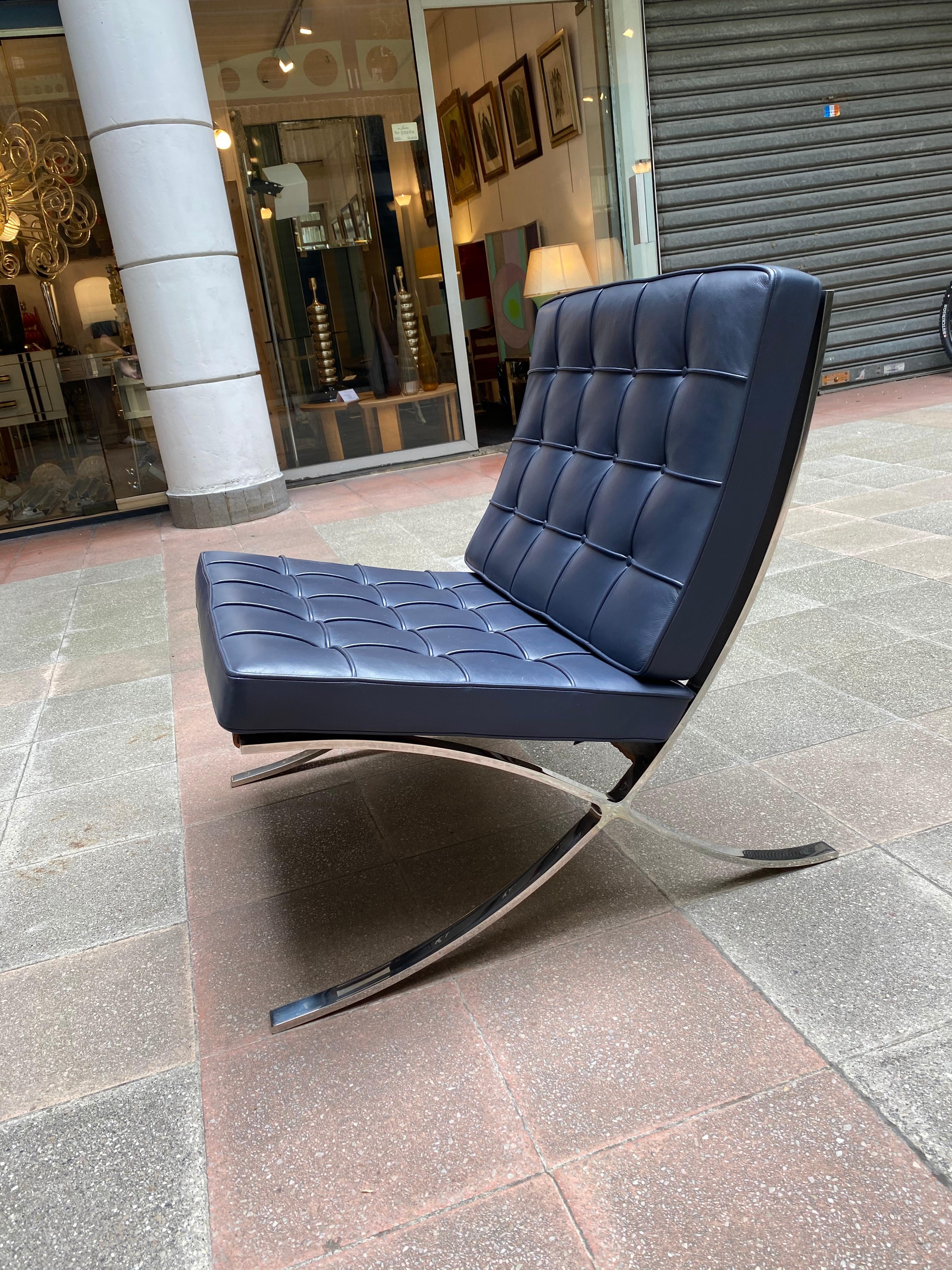 Late 20th Century Blue Barcelona Chair, Ludwig Mies Van Der Rohe