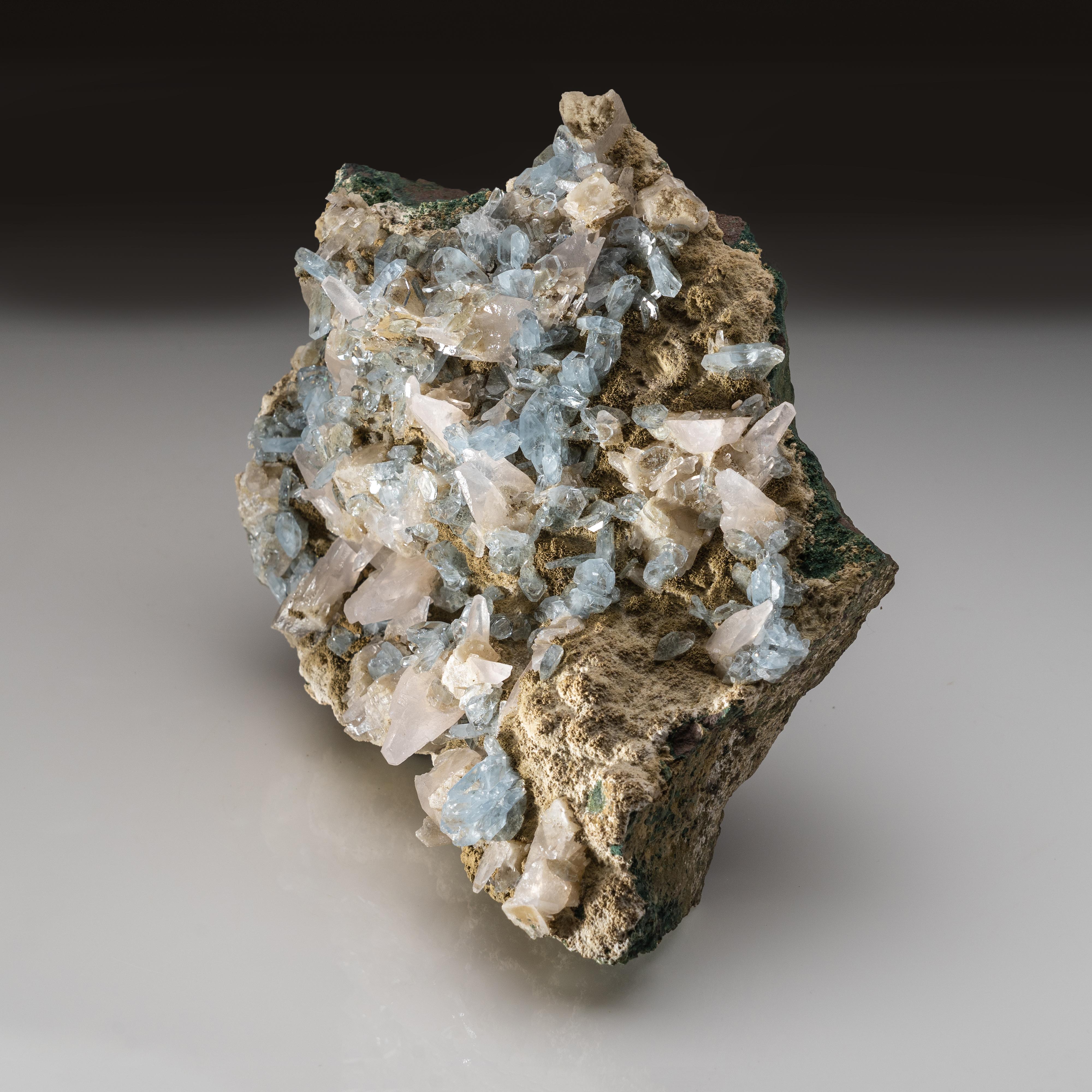 Blue Barite with Calcite on Matrix from Rio Grande do Sul, Brazil In New Condition For Sale In New York, NY