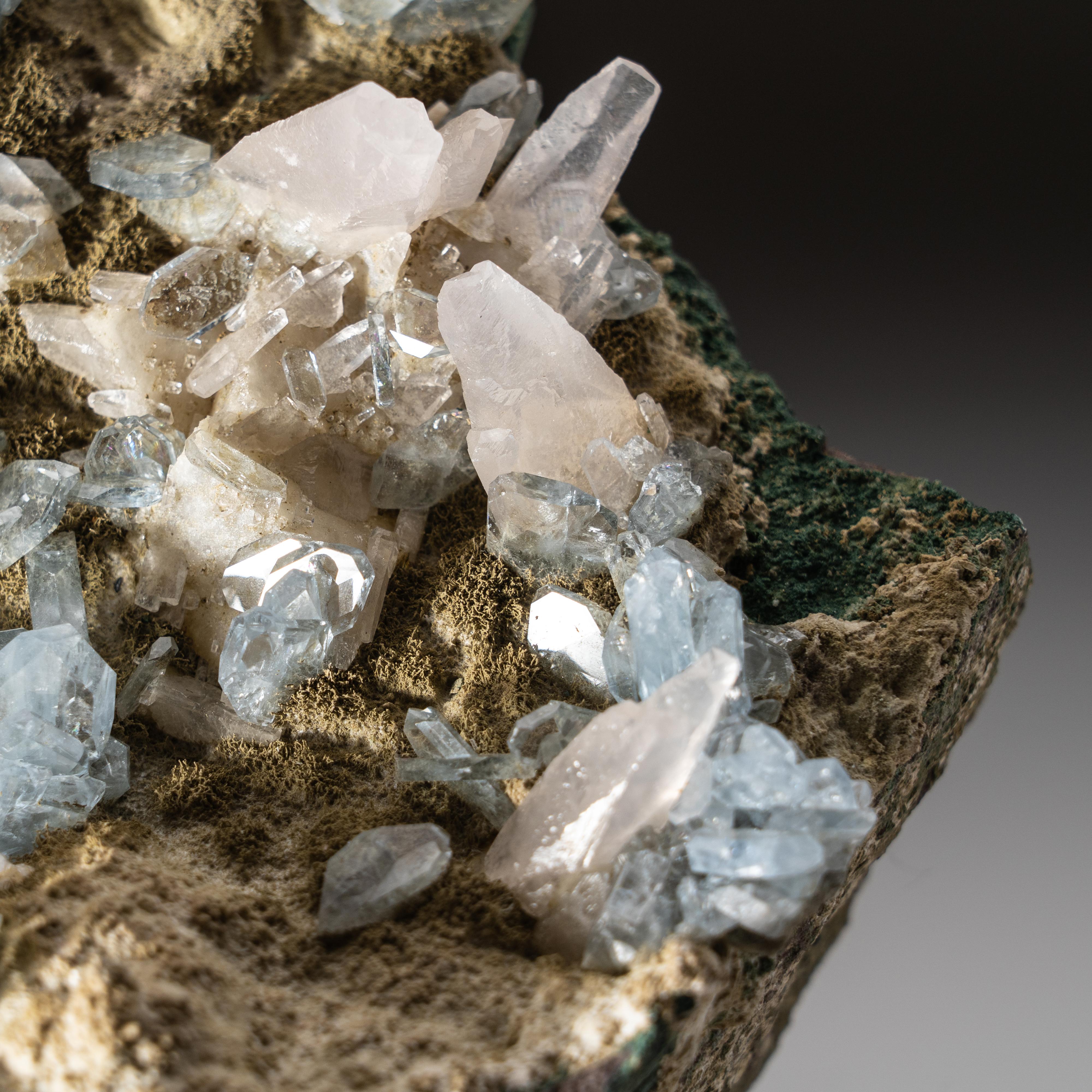 Crystal Blue Barite with Calcite on Matrix from Rio Grande do Sul, Brazil For Sale