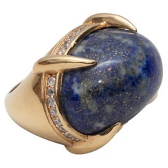 Blue Barney's New York Yellow Gold-Plated Lapis Cocktail Ring Size US 7