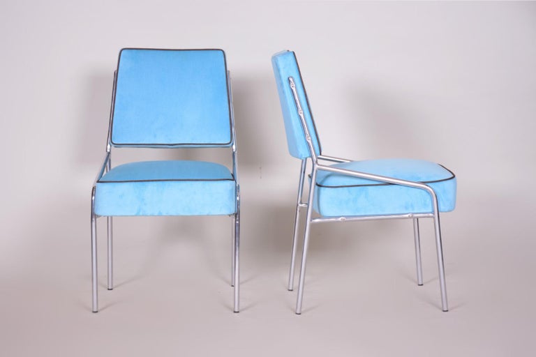 Blue Bauhaus Seating Set, Made in 1940s Czechia. Fully Restored Chrome Steel For Sale 2