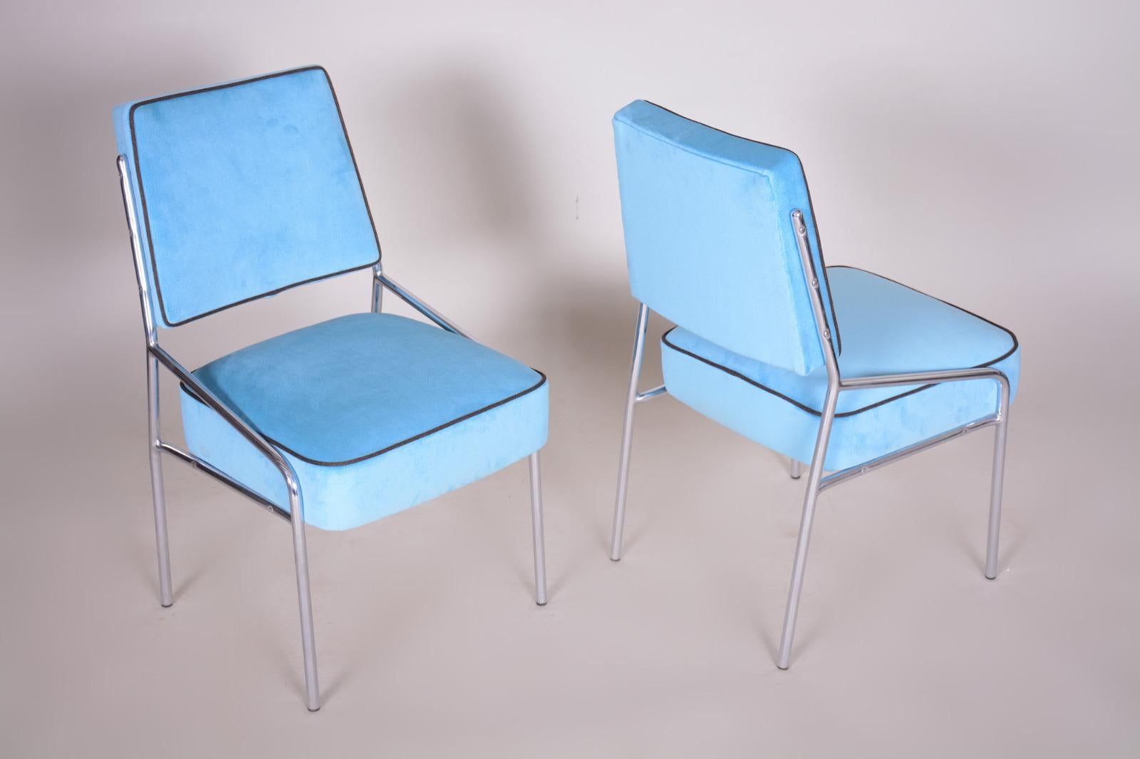 Blue Bauhaus Seating Set, Made in 1940s Czechia. Fully Restored Chrome Steel 3