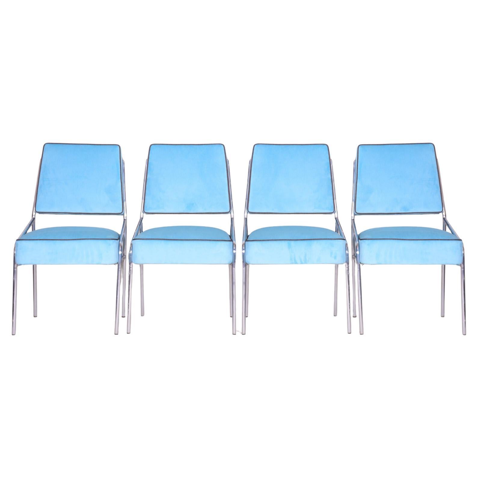 Blue Bauhaus Seating Set, Made in 1940s Czechia. Fully Restored Chrome Steel