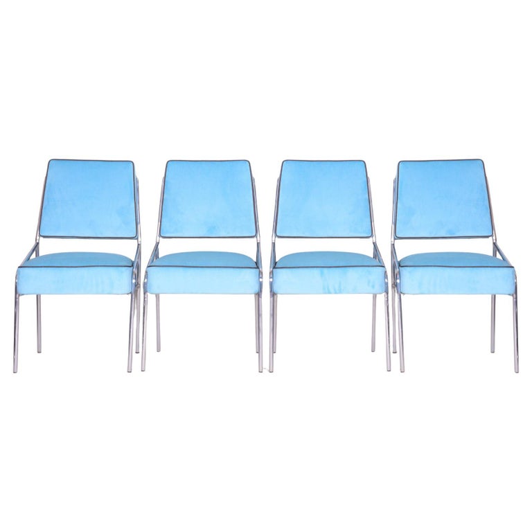 Blue Bauhaus Seating Set, Made in 1940s Czechia. Fully Restored Chrome Steel For Sale