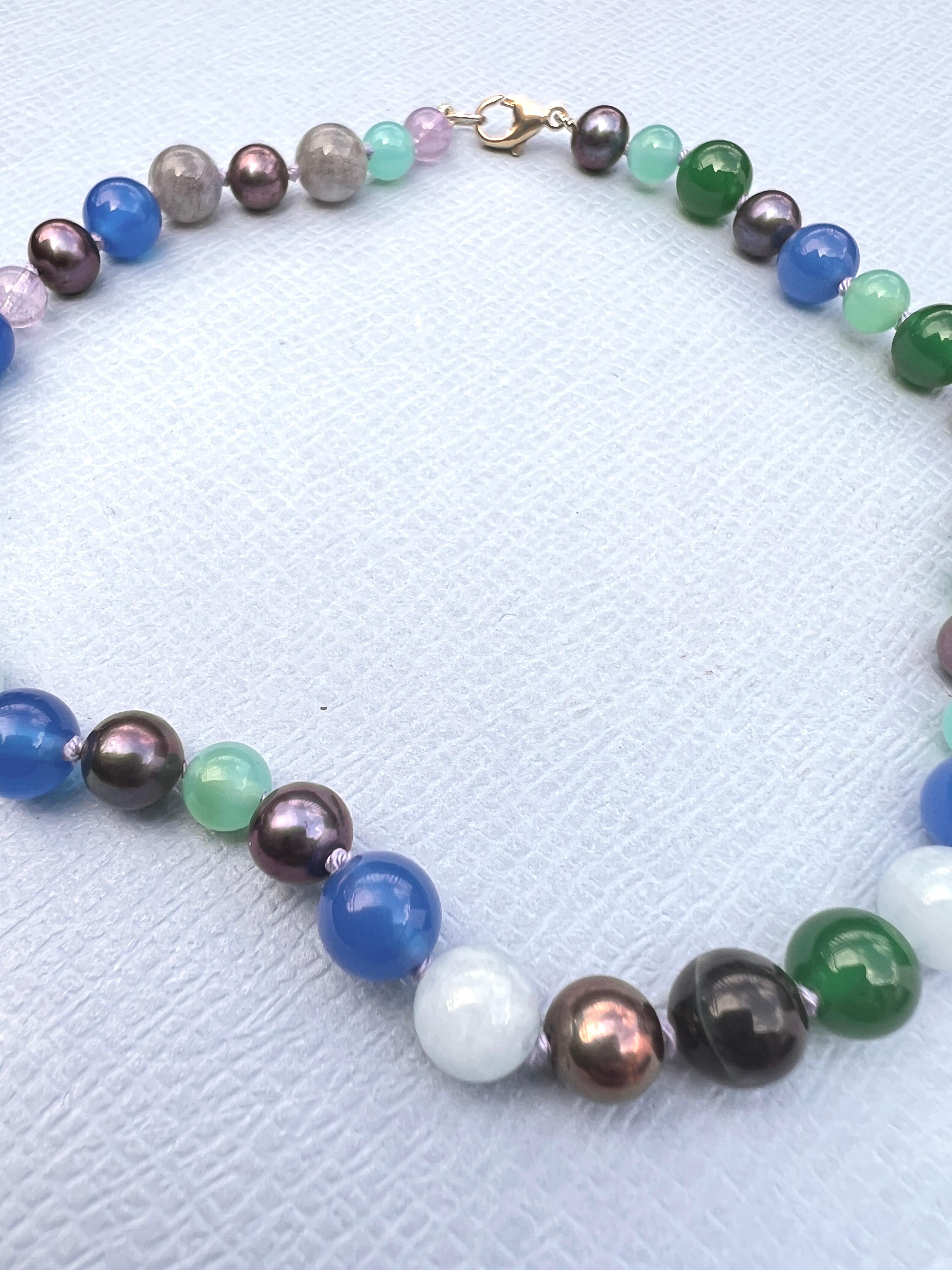Blue Bead Pearl Necklace Multi Color Labradorite Amethyst

Size X Small 12