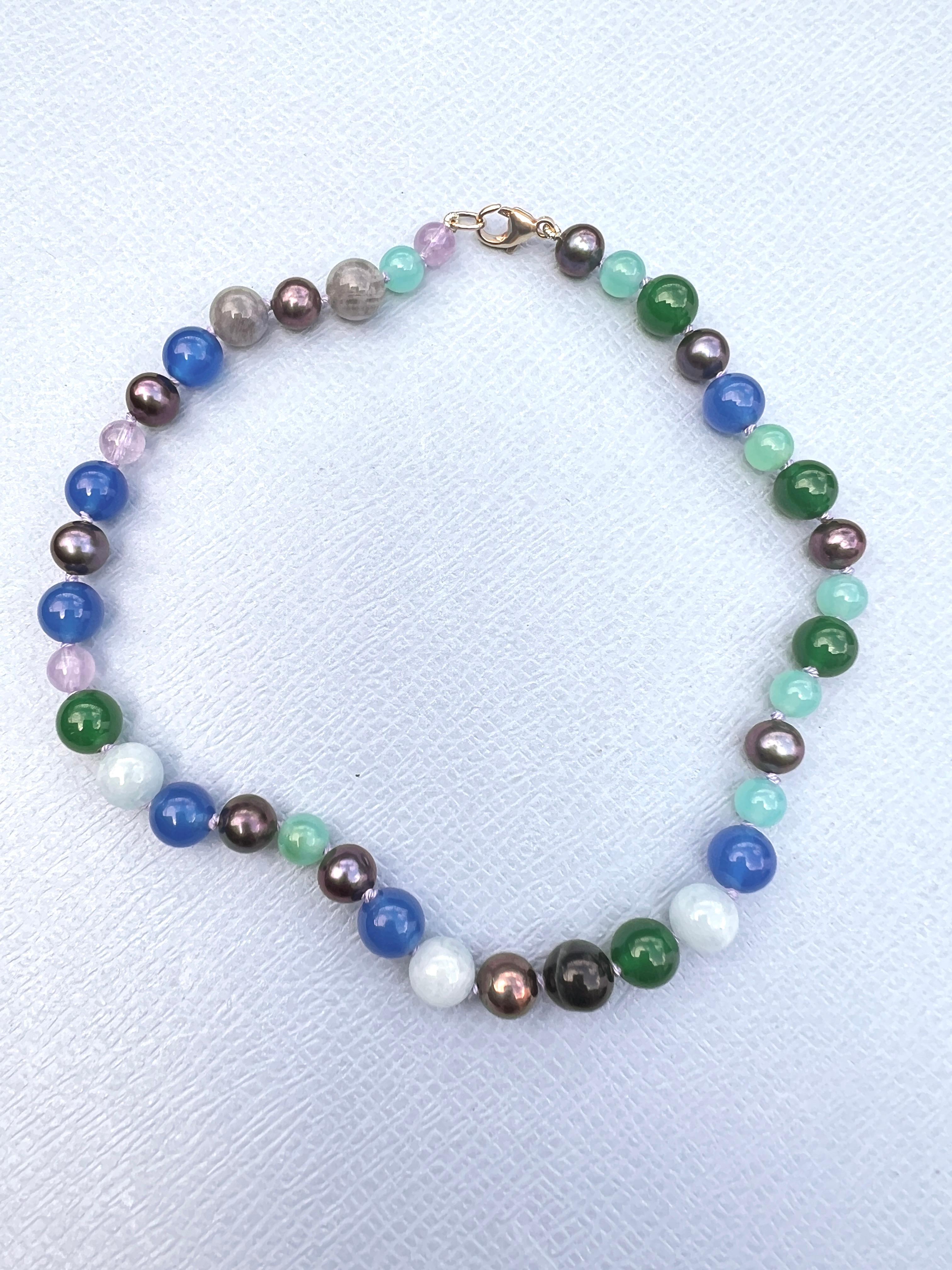 Round Cut Blue Bead Pearl Necklace Multi Color Labradorite Amethyst For Sale