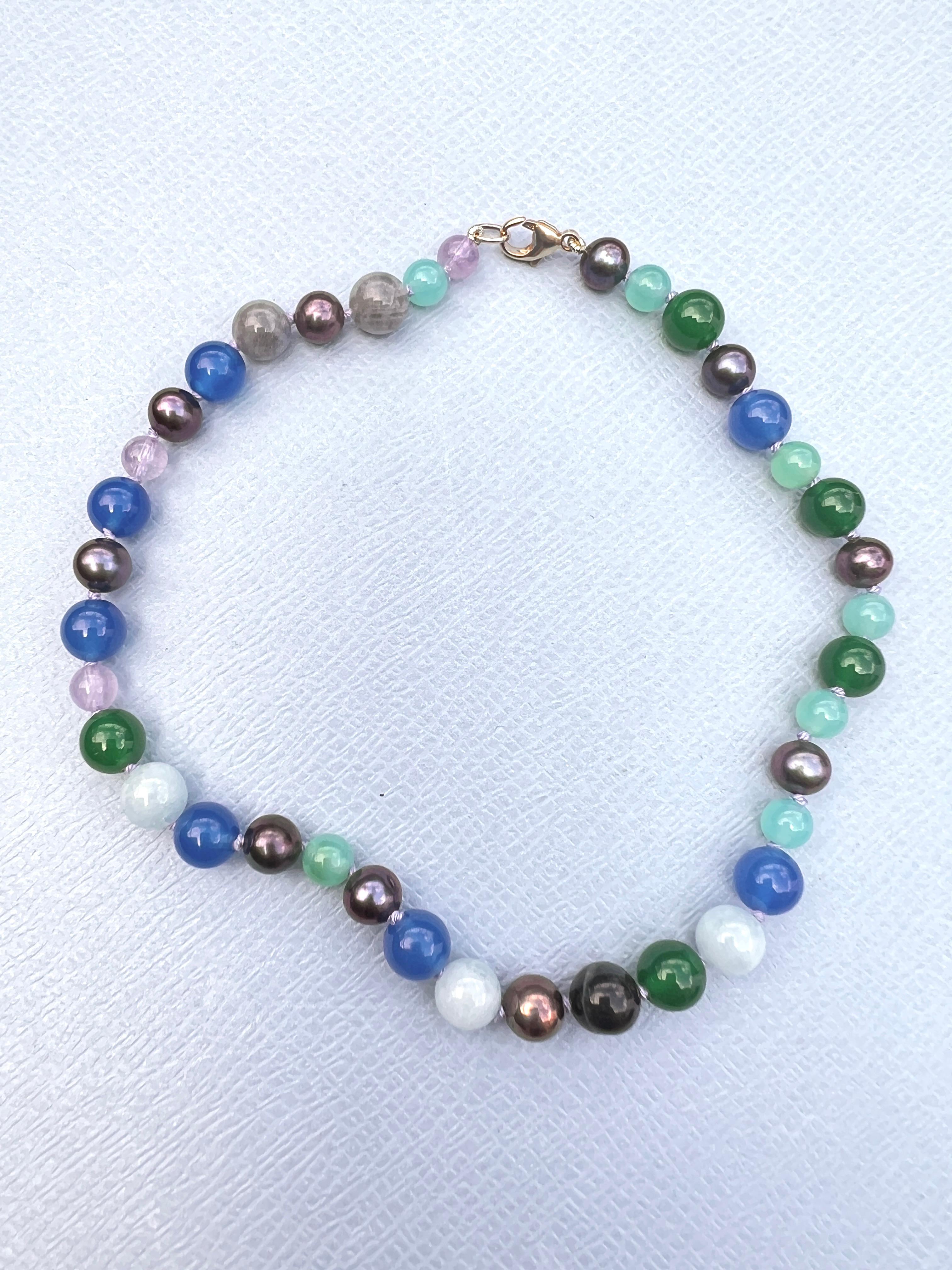 Blue Bead Pearl Necklace Multi Color Labradorite Amethyst In New Condition For Sale In Los Angeles, CA