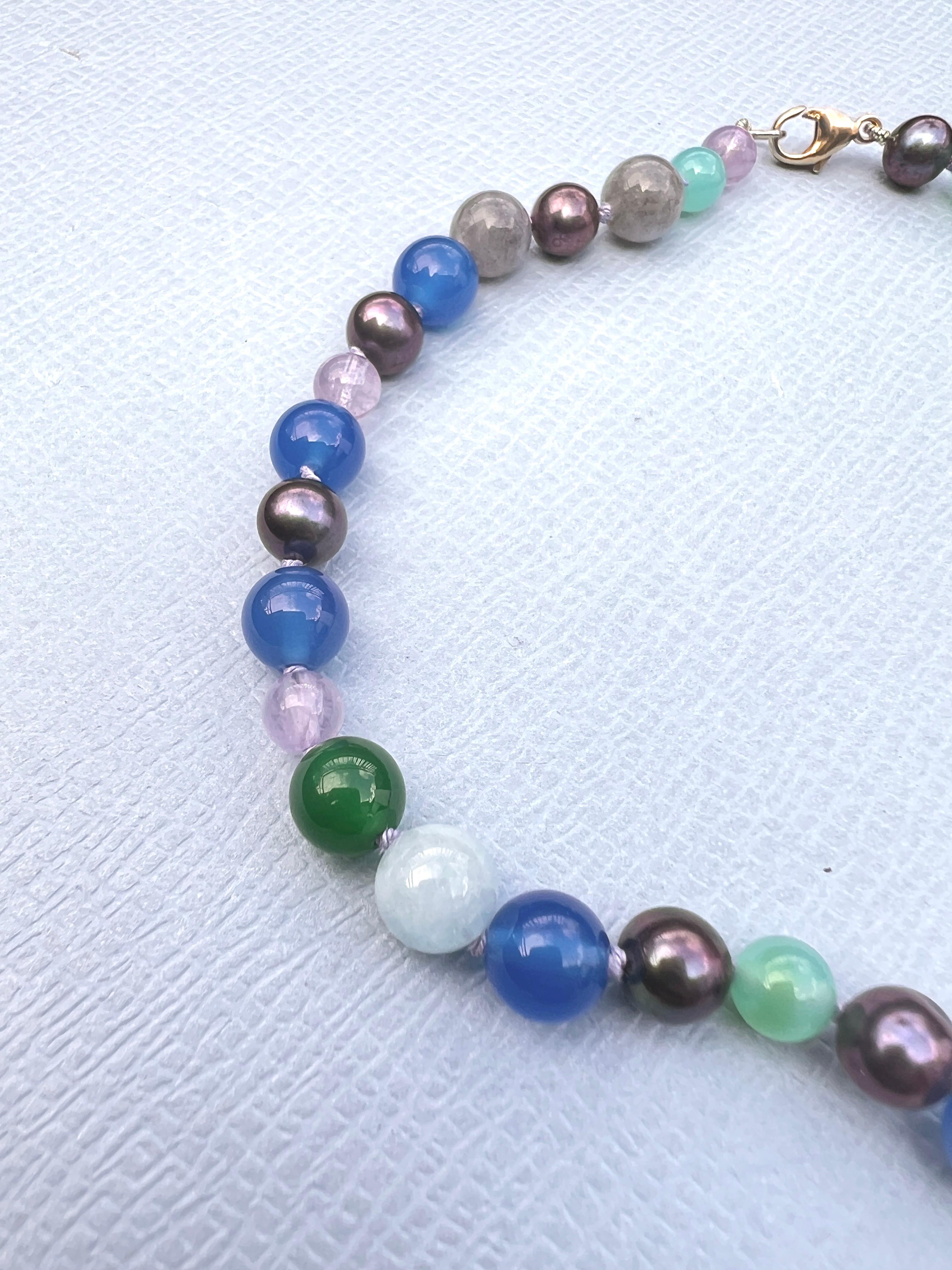 Women's Blue Bead Pearl Necklace Multi Color Labradorite Amethyst For Sale