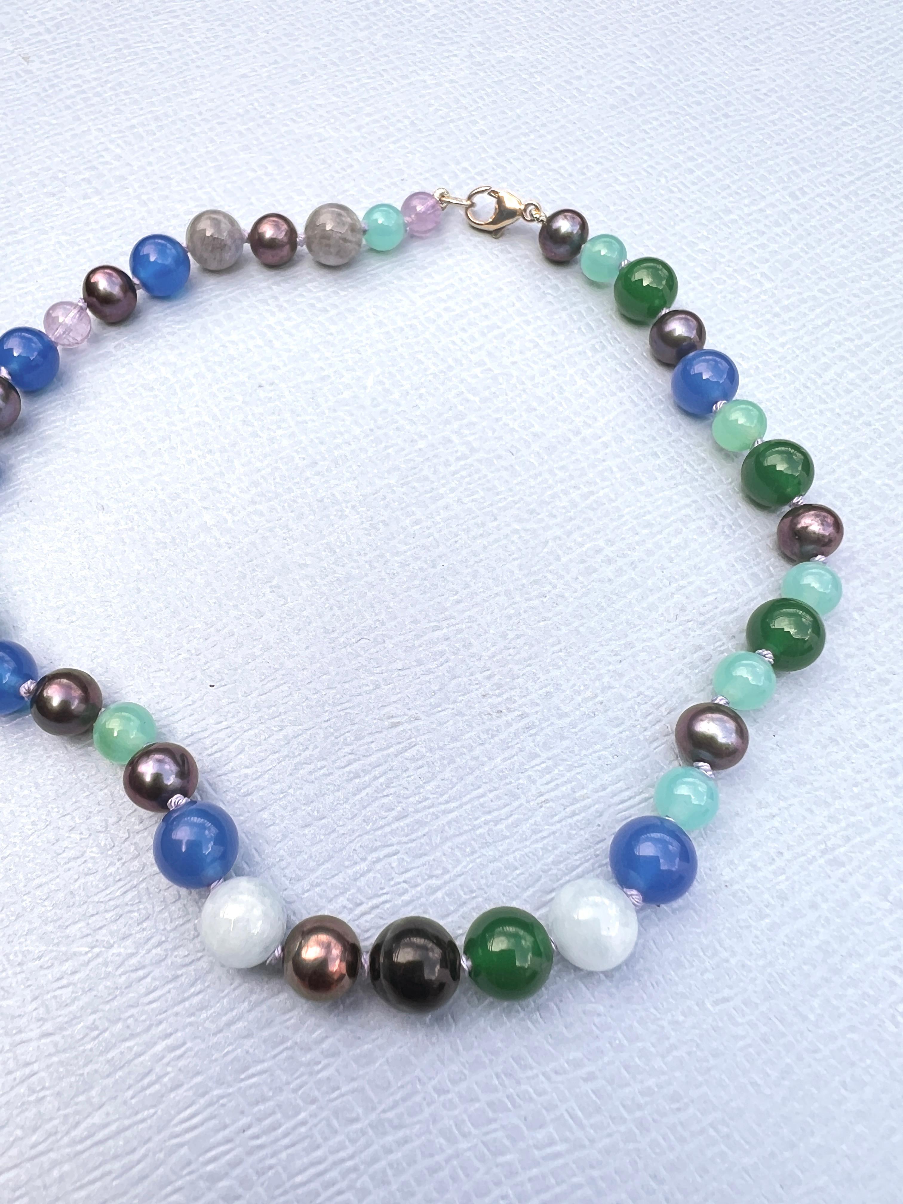 Blue Bead Pearl Necklace Multi Color Labradorite Amethyst For Sale 1