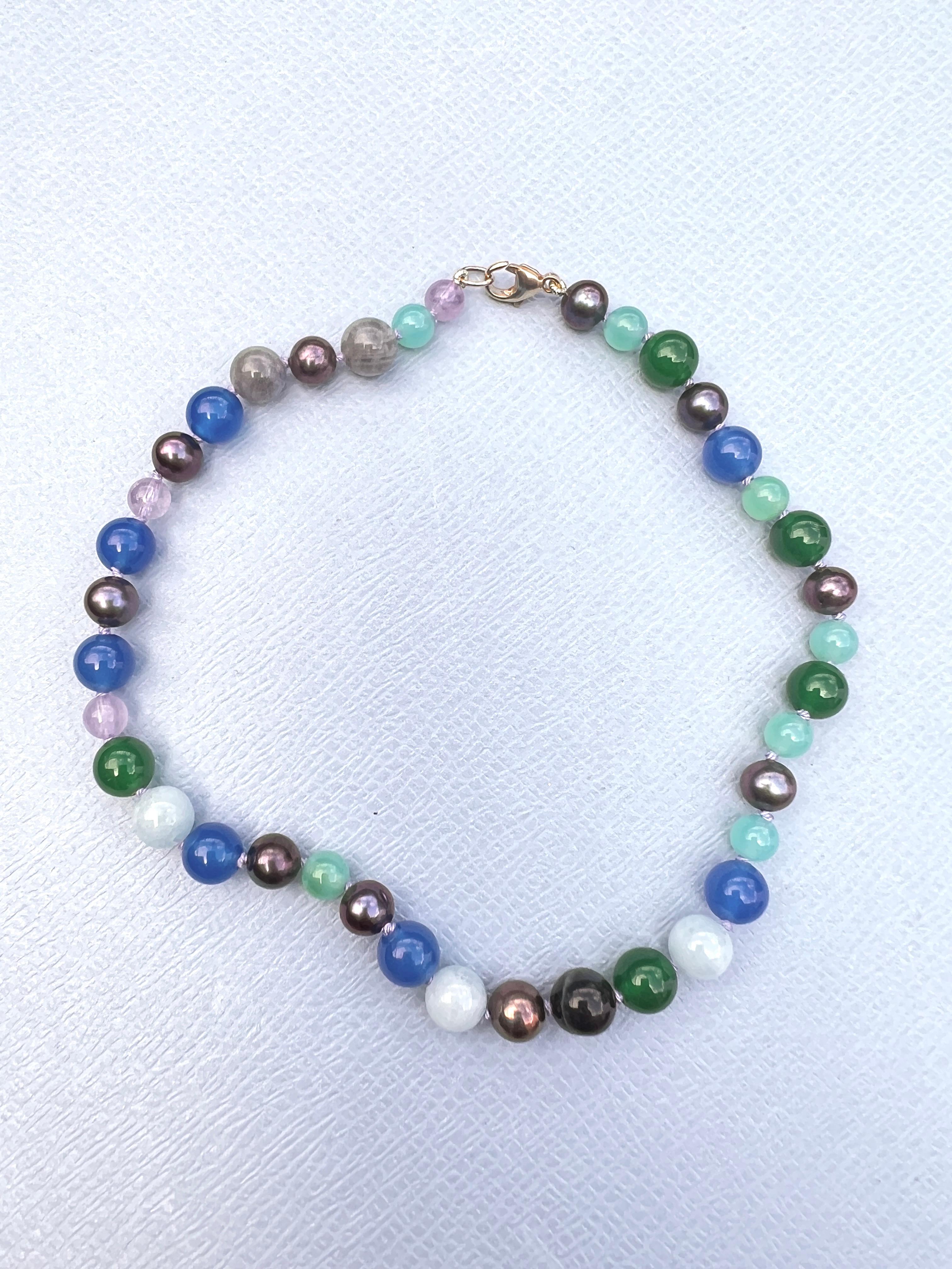 Blue Bead Pearl Necklace Multi Color Labradorite Amethyst For Sale 3