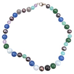 Blue Bead Pearl Necklace Multi Color Labradorite Amethyst