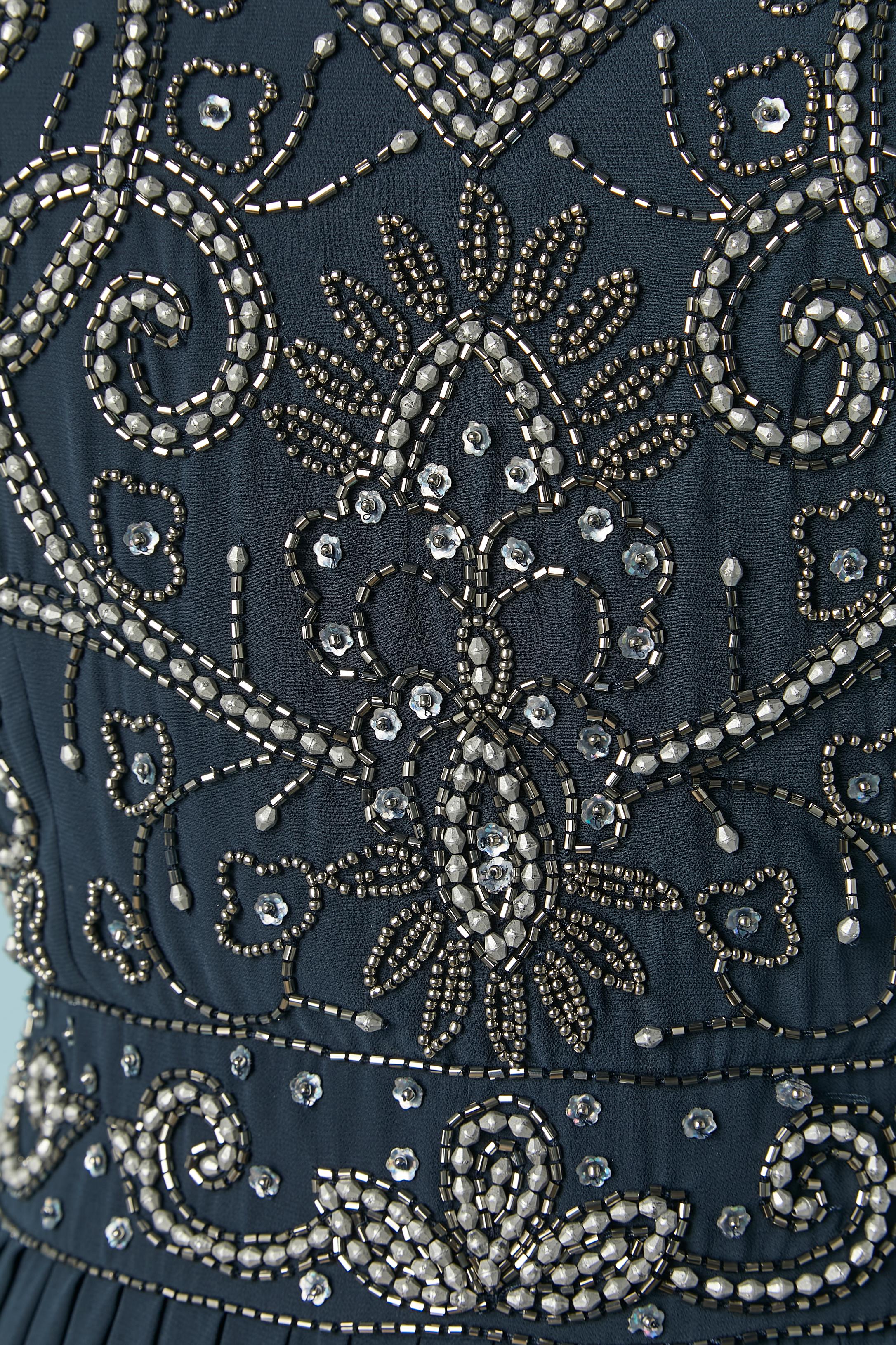 Black Blue beaded backless evening dress Lace & Beads For Sale