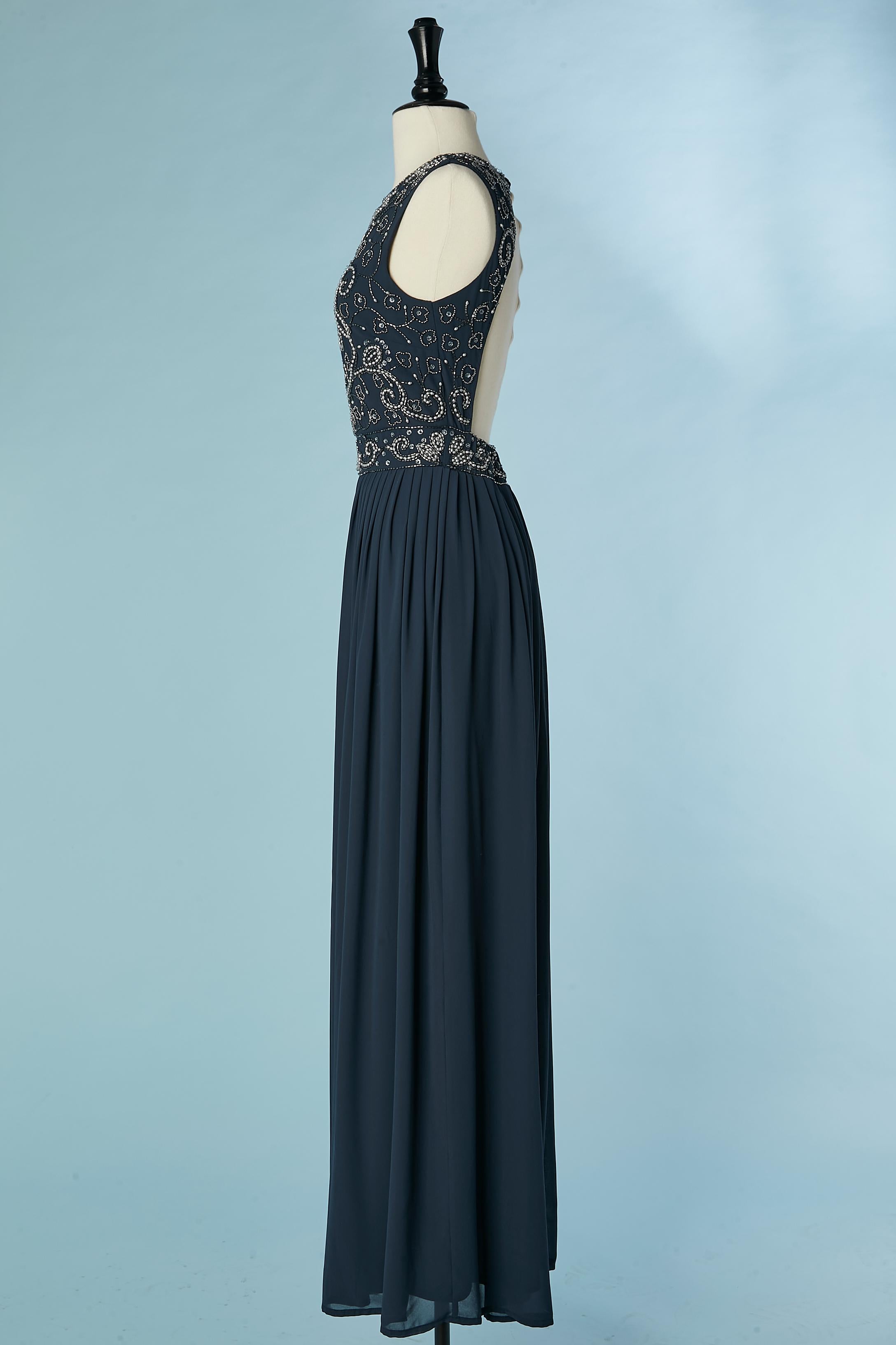 Blue beaded backless evening dress Lace & Beads In Excellent Condition For Sale In Saint-Ouen-Sur-Seine, FR