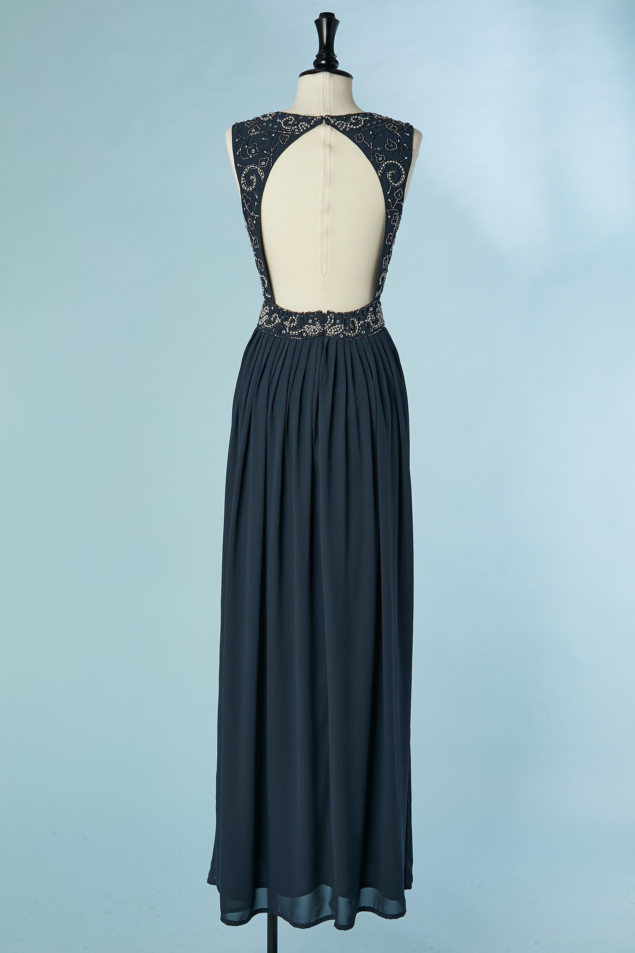 Women's Blue beaded backless evening dress Lace & Beads For Sale