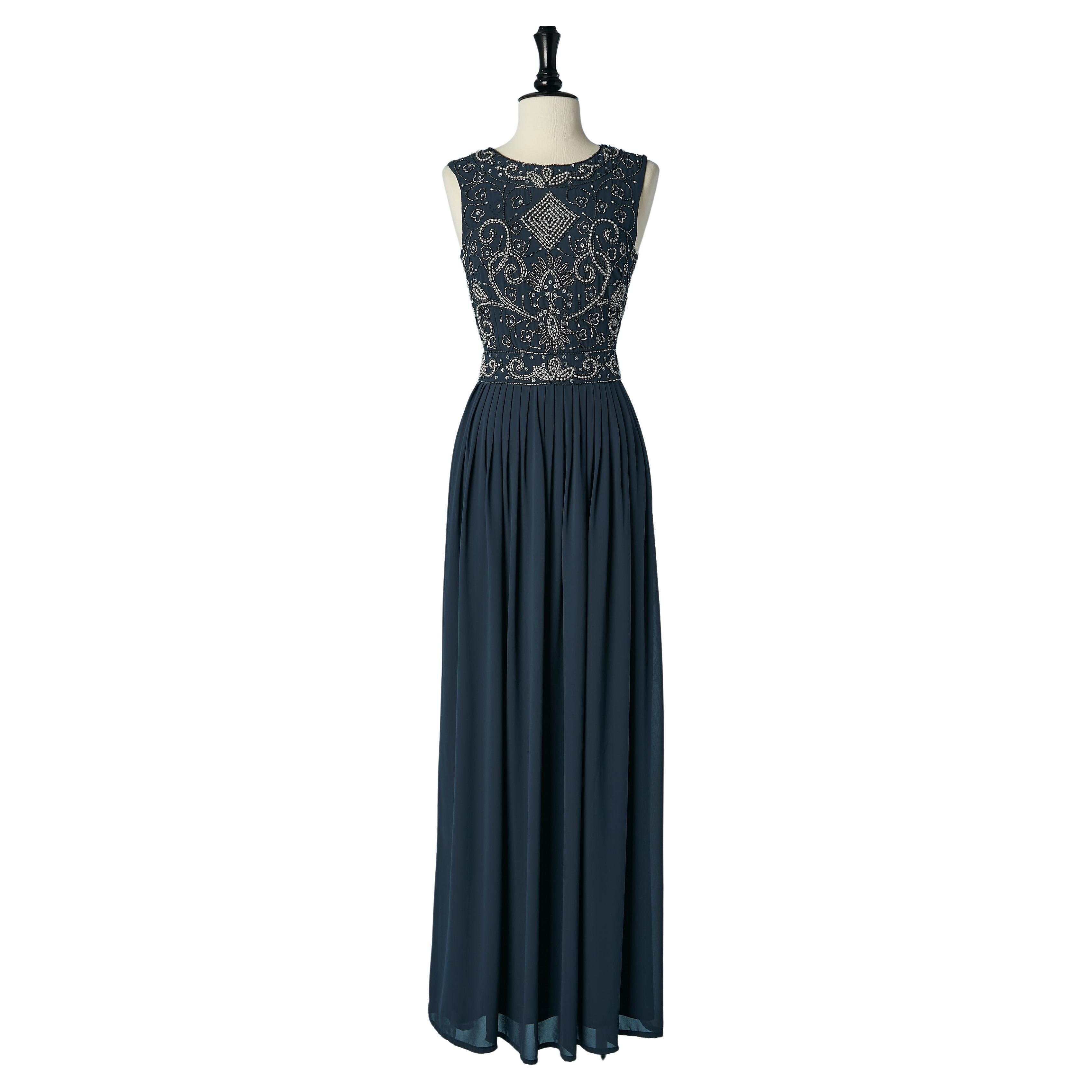 Blue beaded backless evening dress Lace & Beads For Sale