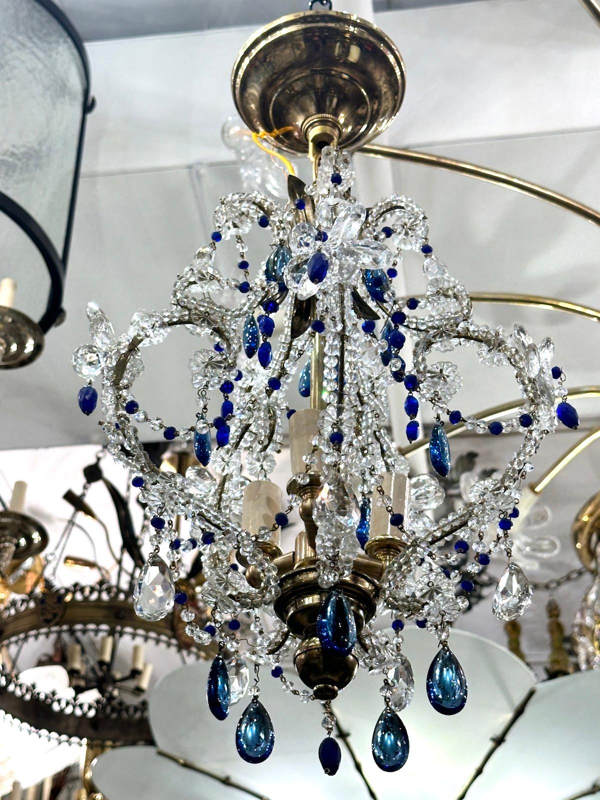 Blue Beaded Crystal Chandelier For Sale 1