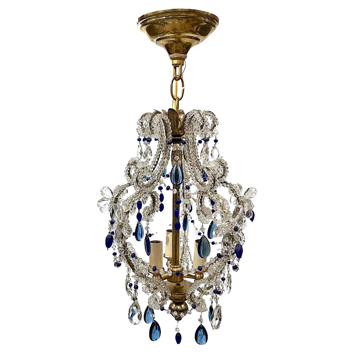 Blue Beaded Crystal Chandelier For Sale