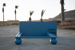 Blue Bed with Integrated Nightstand