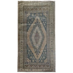 Blue, Beige and Brown Handmade Wool Turkish Old Anatolian Konya Distressed Rug