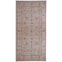 Blue, Beige and Ivory Handmade Wool Distressed Turkish Oushak Rug