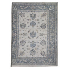 Blue & Beige Floral Design Handwoven Wool Turkish Oushak Rug 13'3" X 17'4"