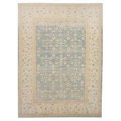 Türkischer Oushak-Teppich aus fein gewebter Wolle in Blau & Beige 10'2" x 13'9"