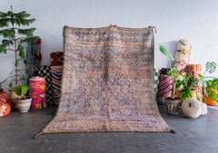 Blue & Beige Vintage Moroccan Wool Rug from 70s I 6.3x8.9 Ft 190x270 Cm