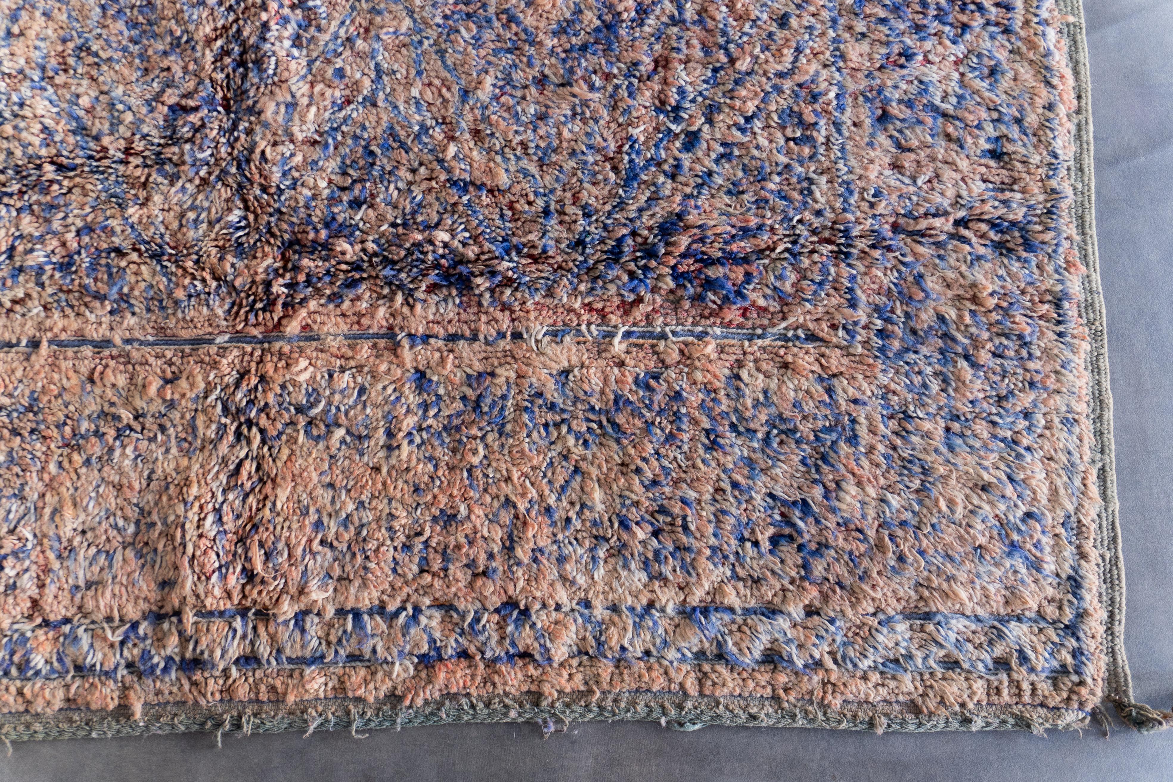 Hand-Knotted Blue & Beige Vintage Moroccan Wool Rug from 70s I 6.3x8.9 Ft 190x270 Cm For Sale