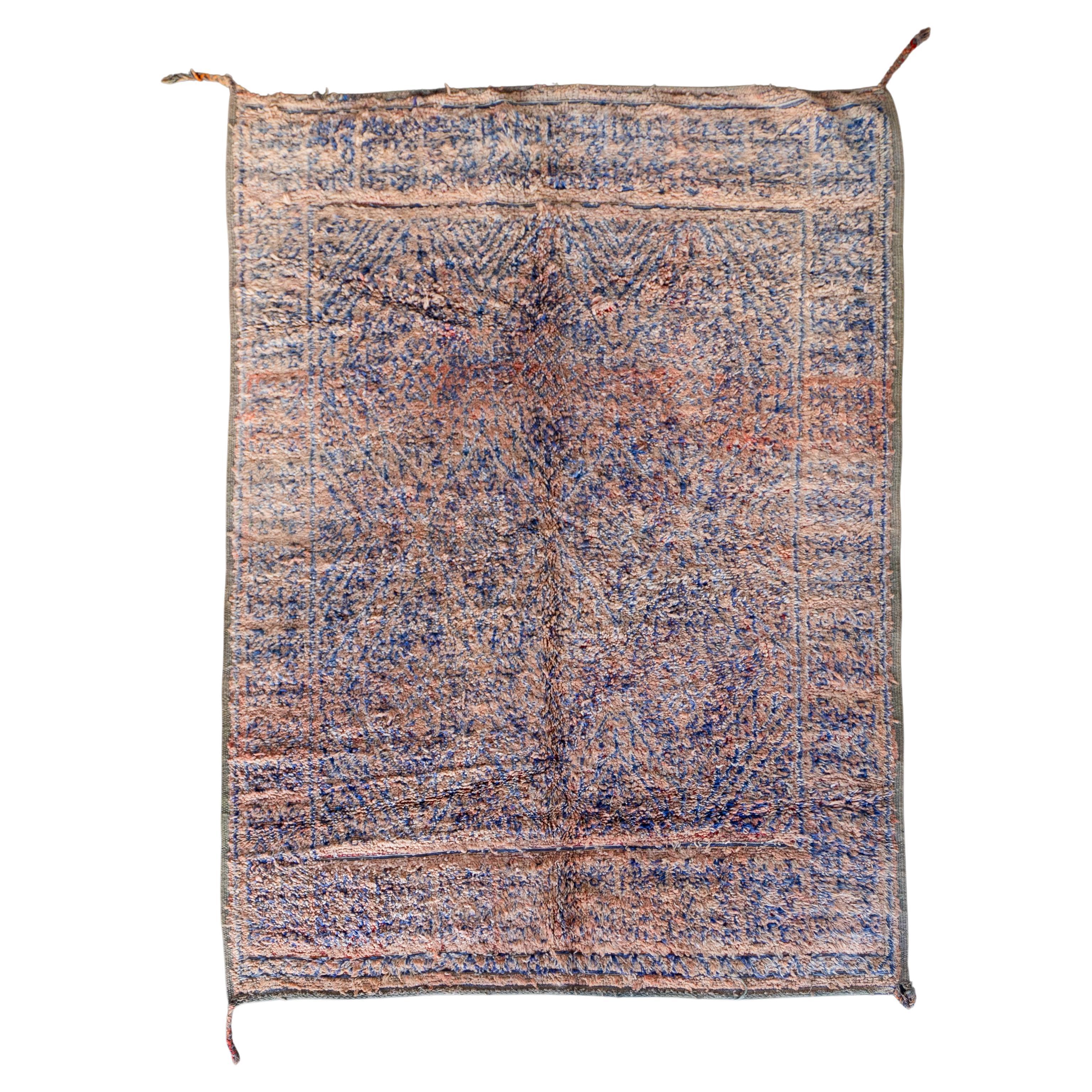Blue & Beige Vintage Moroccan Wool Rug from 70s I 6.3x8.9 Ft 190x270 Cm For Sale