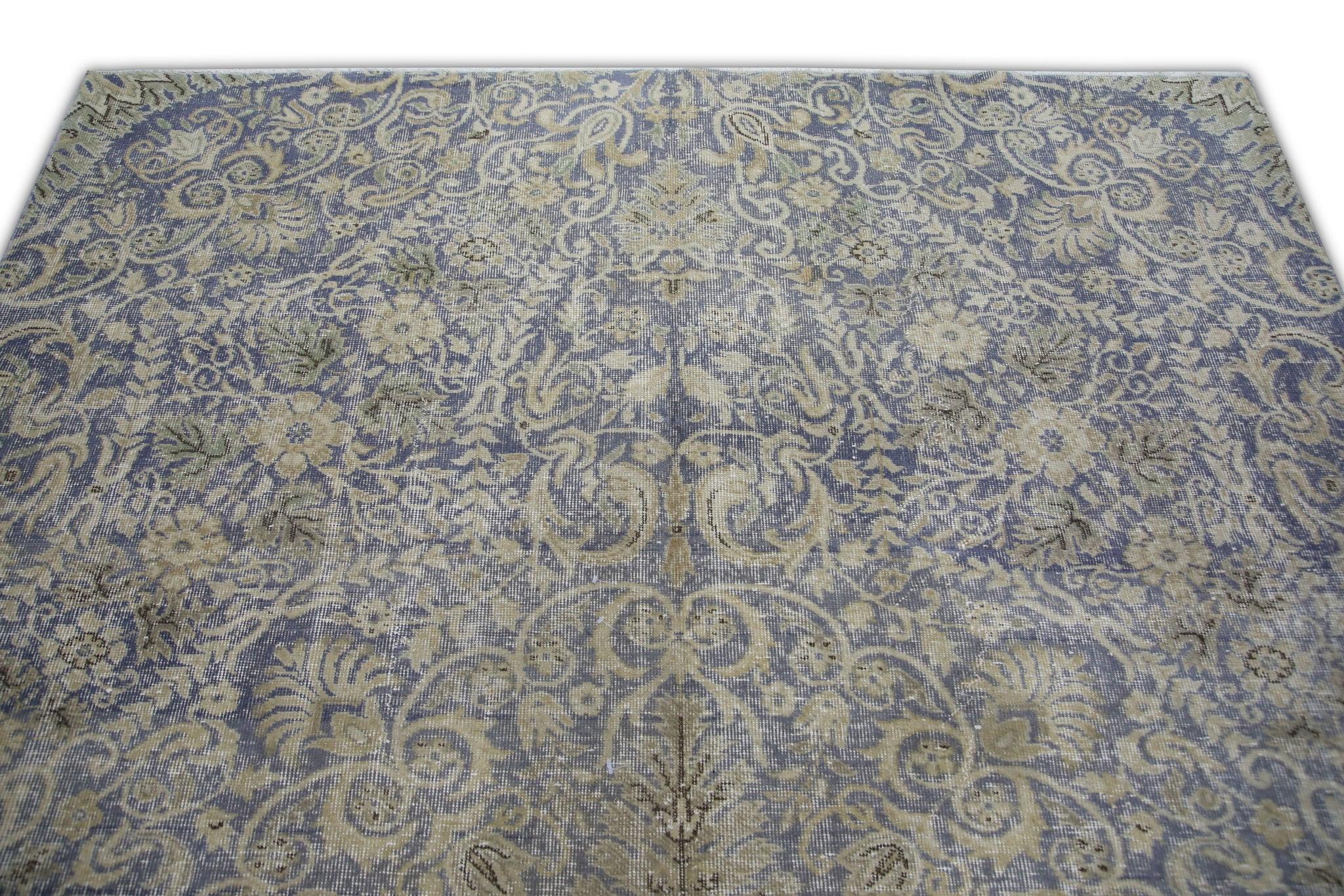 Blue & Beige Vintage Turkish Rug 7' x 9'9