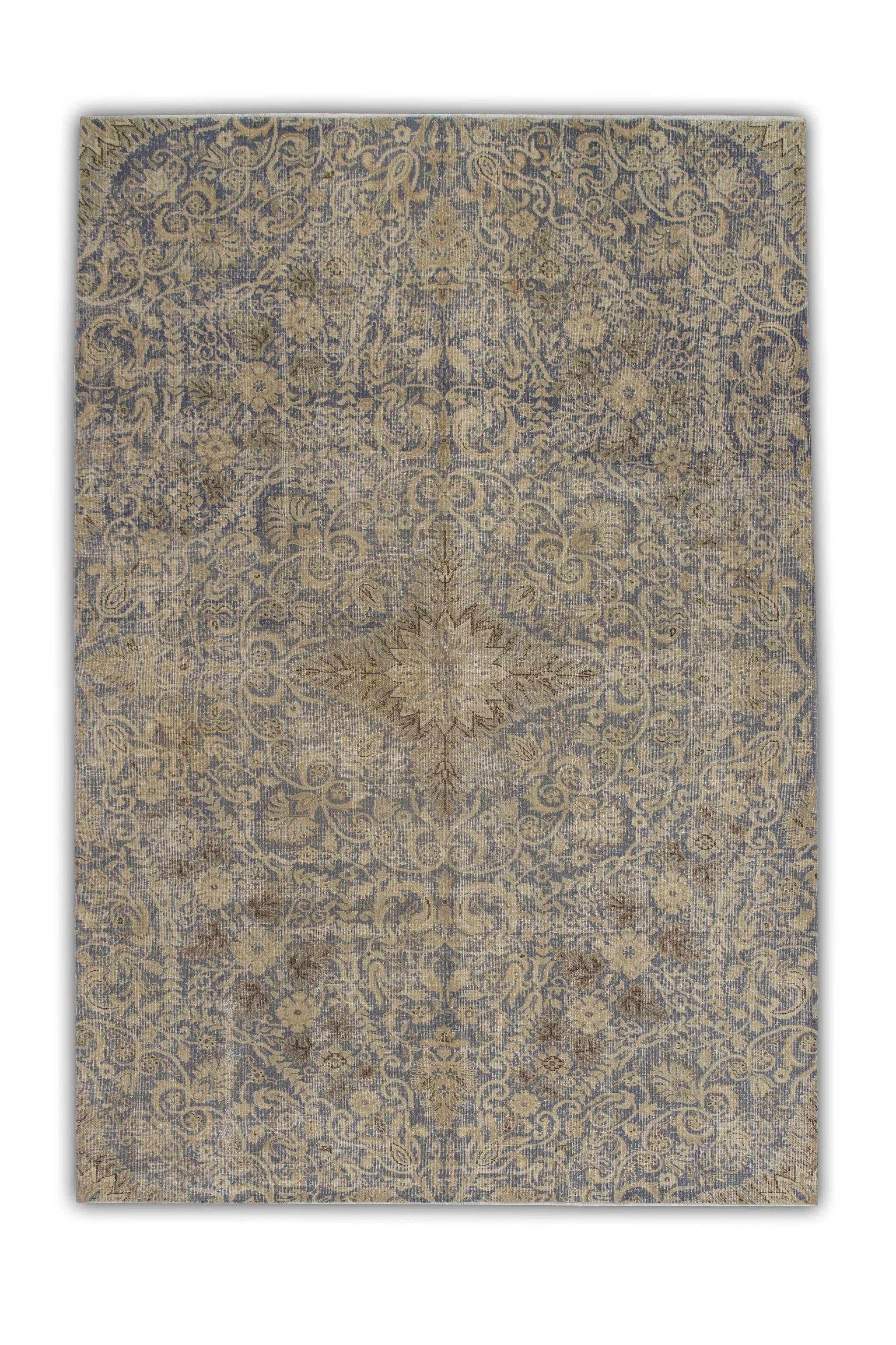 Milieu du XXe siècle Tapis turc vintage bleu et beige 7' x 9'9