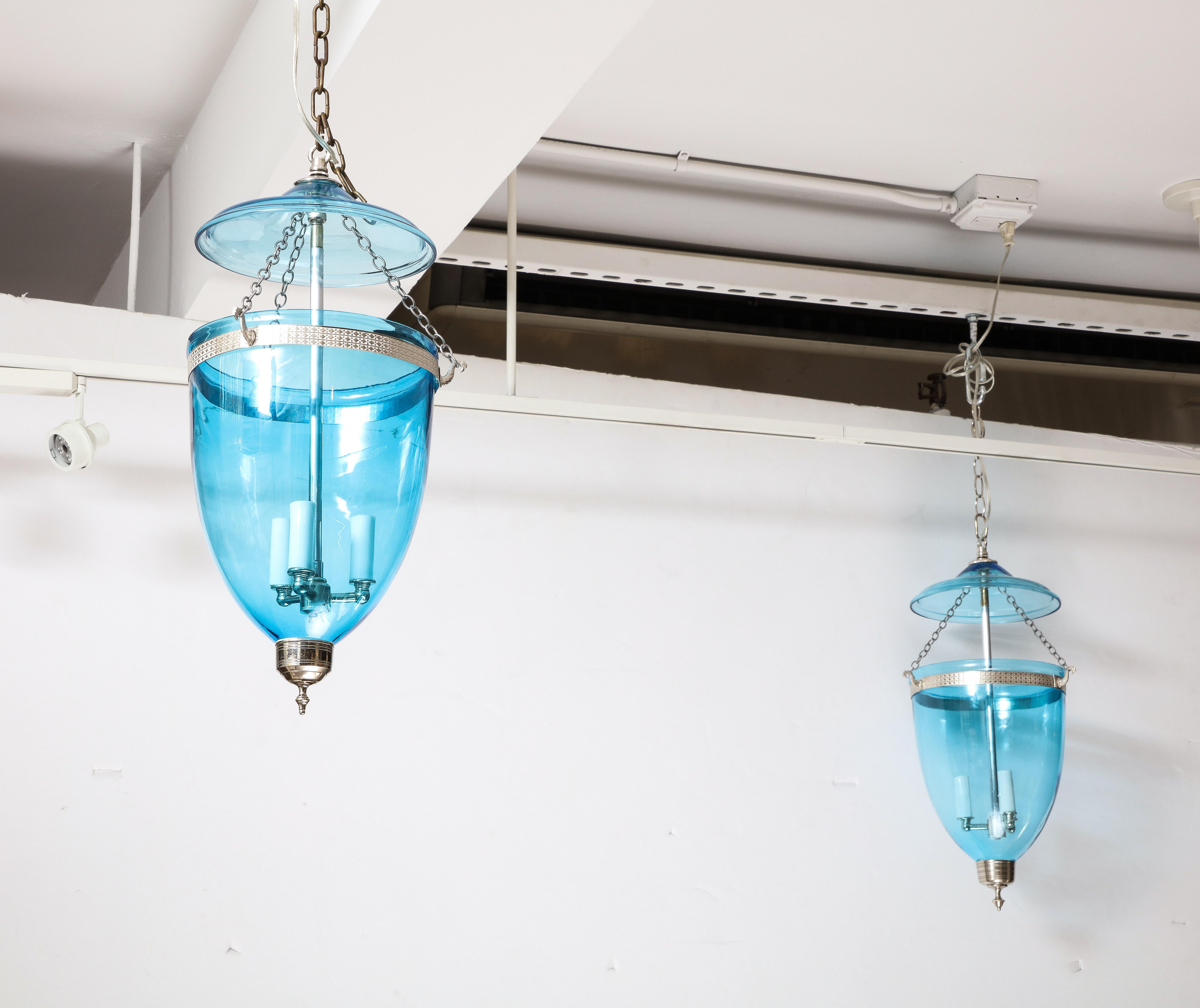 Blue Bell Jar Lantern In Excellent Condition For Sale In New York, NY