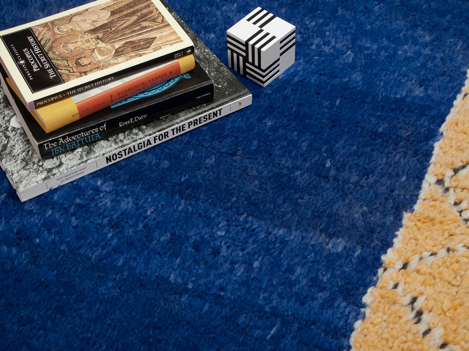 Moroccan Blue Berber Rug with Yellow Border 'DK-119-24'