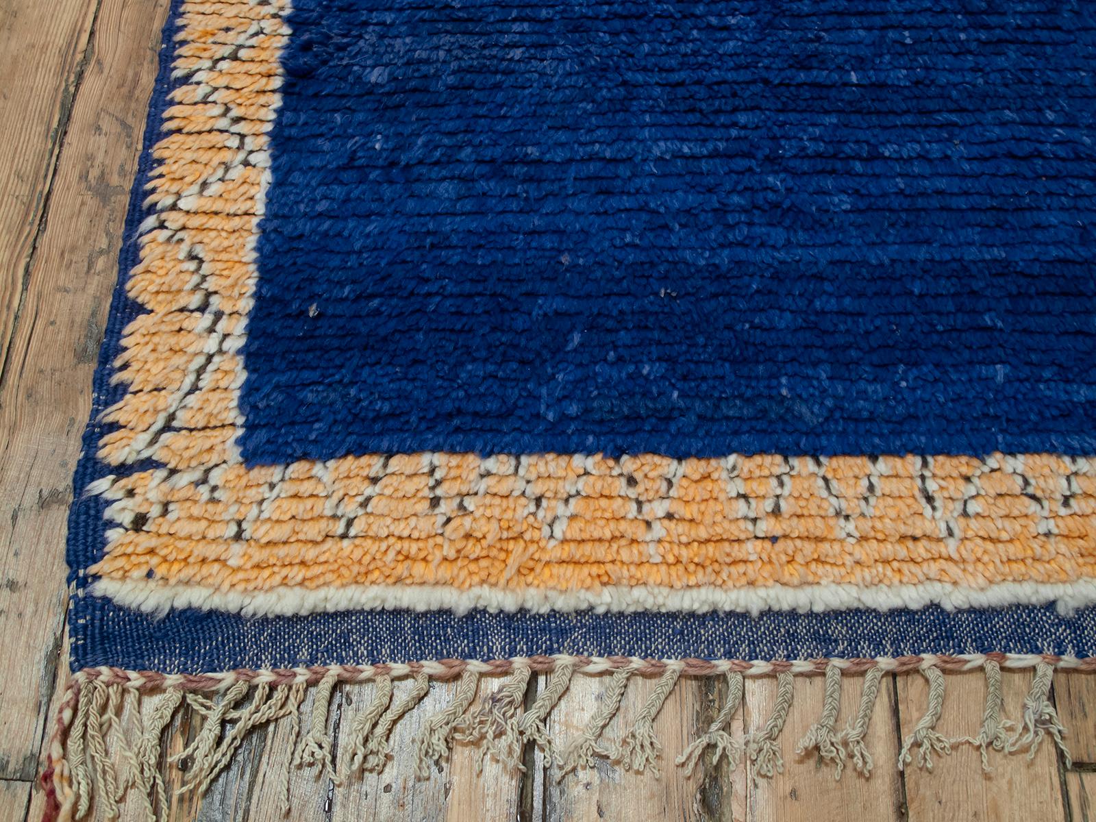 Blue Berber Rug with Yellow Border 'DK-119-24' In Good Condition In New York, NY