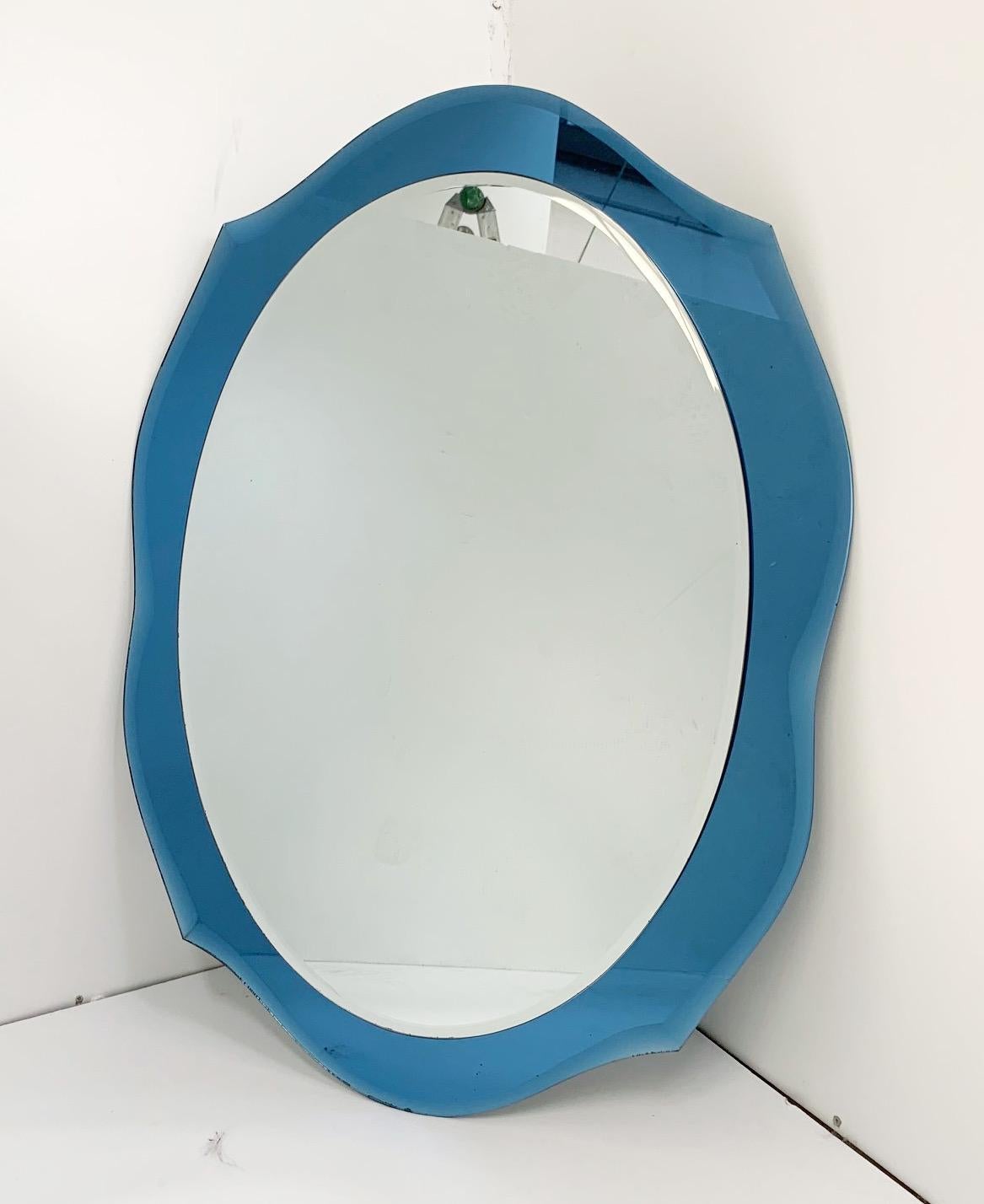 Mid-Century Modern Blue Beveled Mirror by Cristal Art