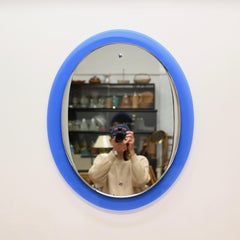 Blue Beveled Oval Mirror by Cristal Arte, Italy, 1960s