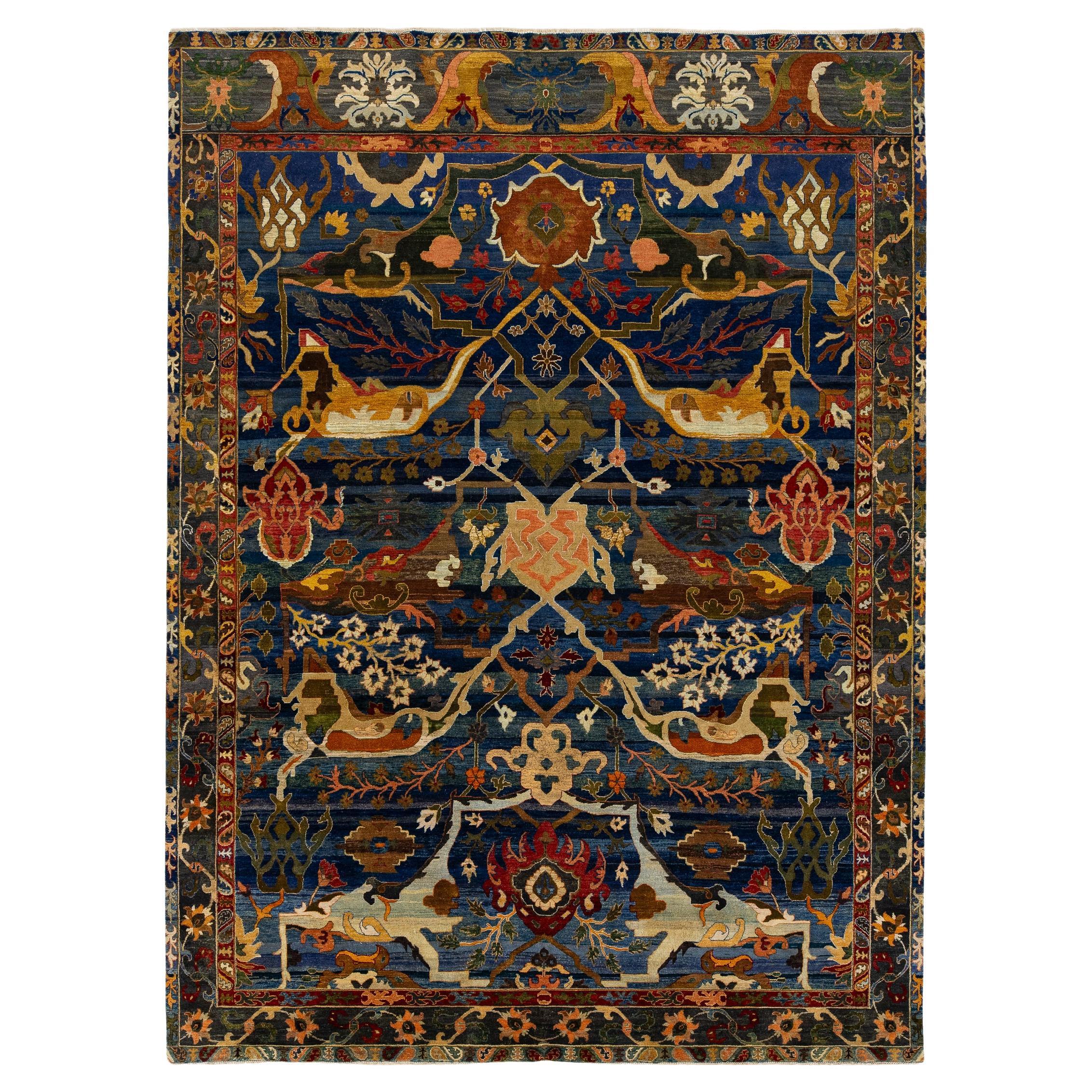Blue Bidjar Style Modern Geometric Transitional Wool Area Rug 9x12