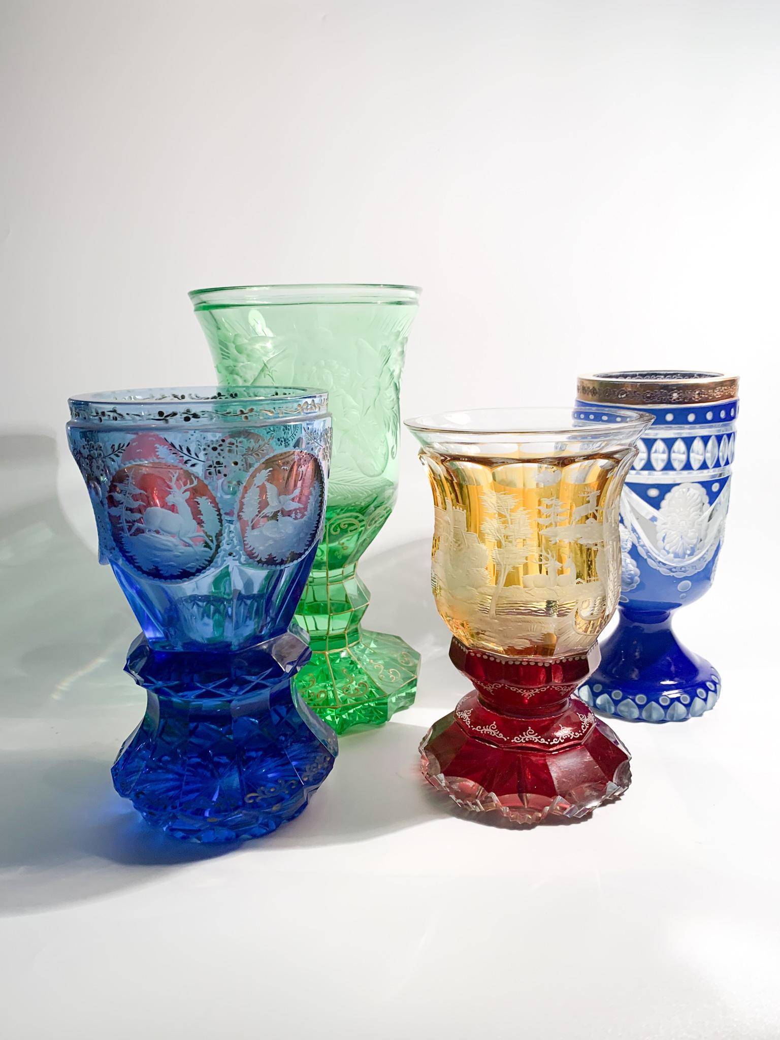 Blue Biedermeier Crystal Glass with Acid Decorations from the 1800s 9