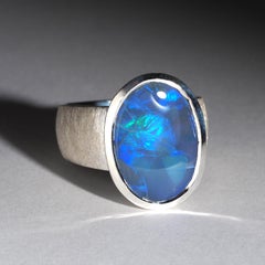 Gran Ópalo Azul Anillo de Plata Preciosa Piedra Preciosa Natural Regalo inusual Ópalo