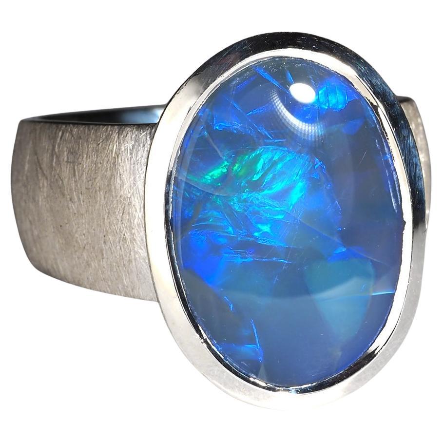 Anello d
argento con opale blu grande Gioielli preziosi con gemme naturali Regalo insolito con opale