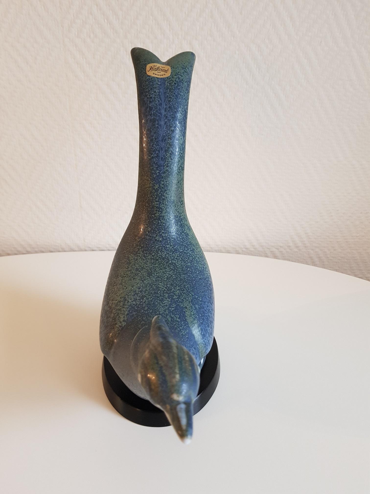 Scandinavian Modern Blue Bird Stoneware 1950s by Gunnar Nylund for Rörstrand in Sweden