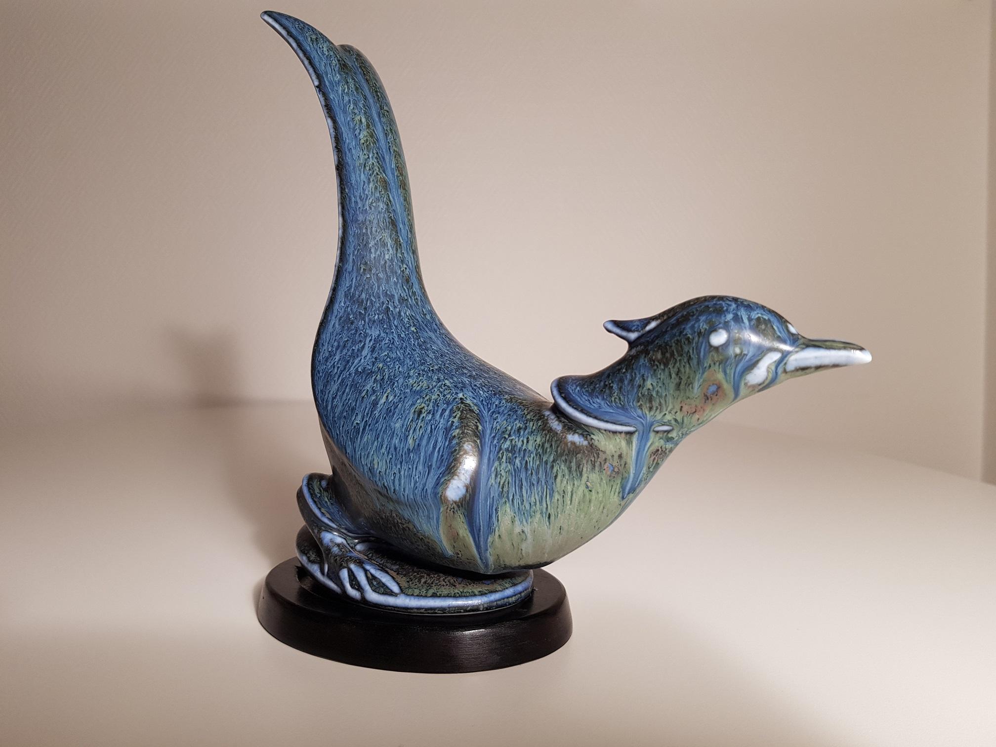 Scandinavian Modern Blue Bird Stoneware 1950s by Gunnar Nylund for Rörstrand in Sweden For Sale